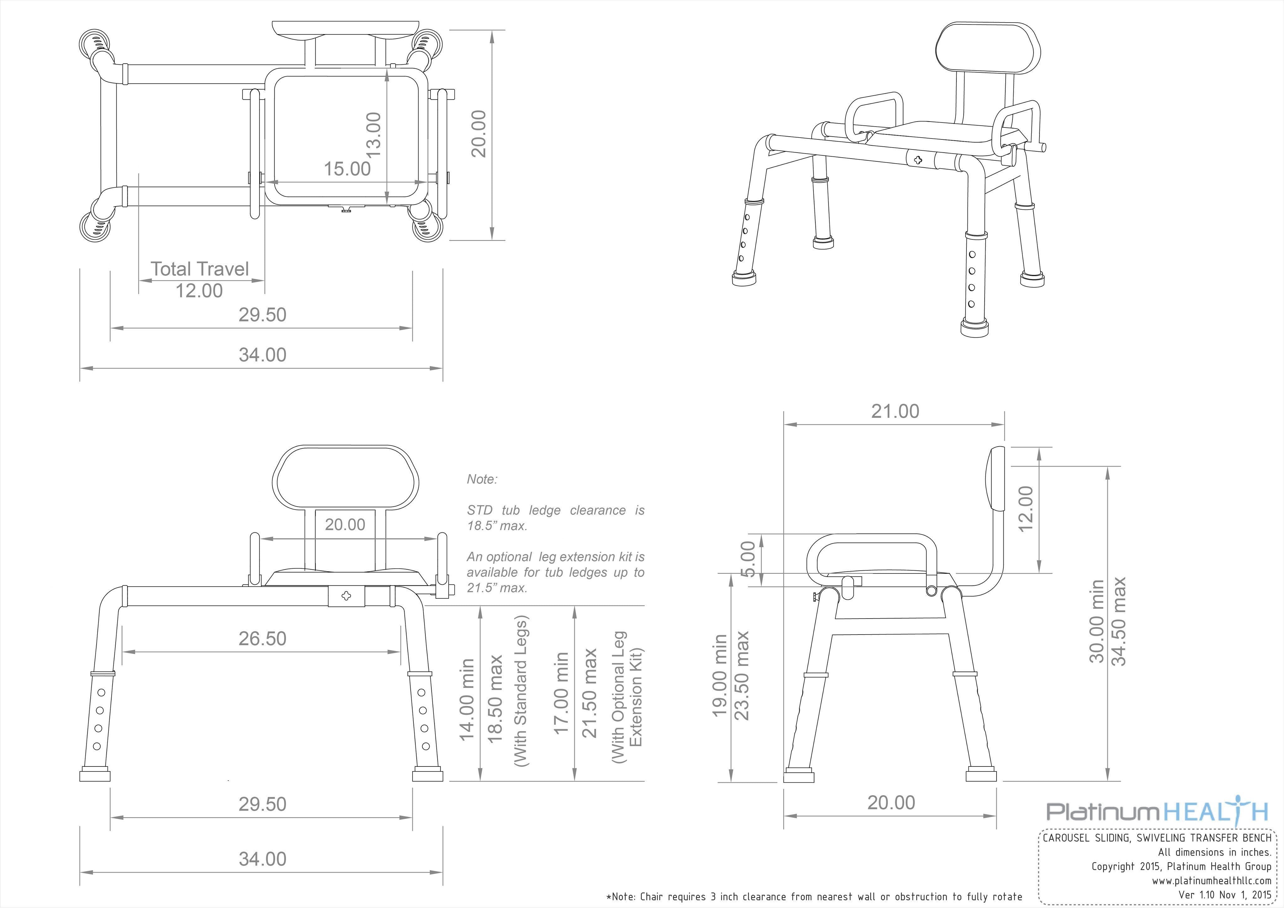 Refurbished Carousel Sliding Transfer Bench with Swivel Seat - Mobility Aid for Elderly & Disabled - Safe Bathroom & Shower Transfer Solution