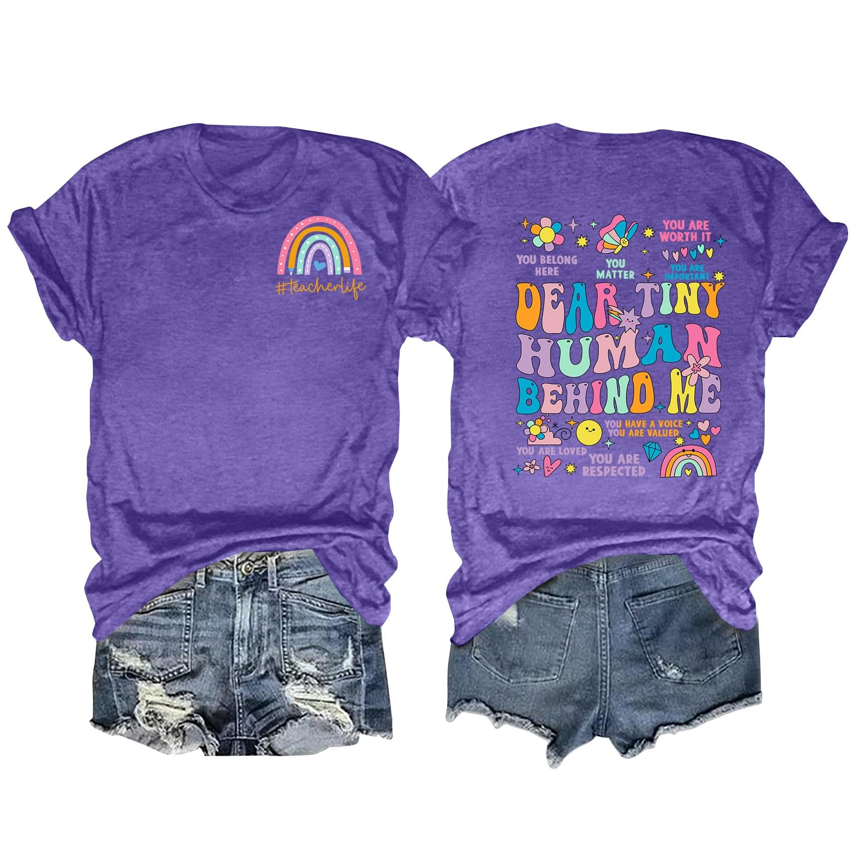 Funny Teacher T-Shirt for Women - Dear Tiny Human Behind Me Letter Print Top | Cute Teaching Tee for Educators, Back to School, Classroom Gifts & Teacher Appreciation