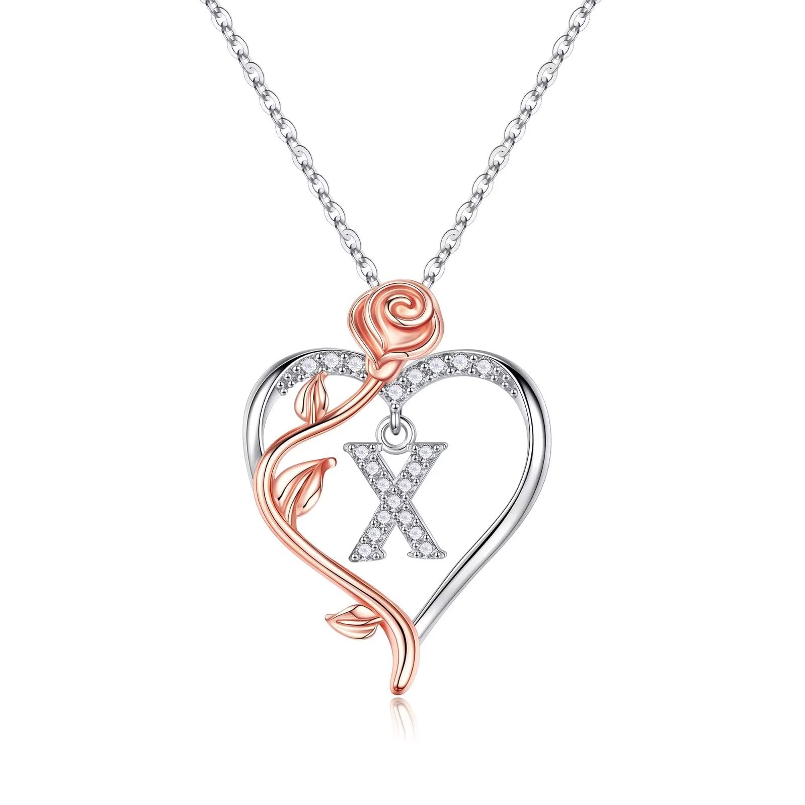 Yesteel Rose Heart Initial Necklace for Women - Personalized Letter Pendant Jewelry Gift for Her, Wife, Girlfriend, Mom | Valentine's Day, Mother's Day, Anniversary & Birthday Present | Perfect for Date Nights, Weddings & Special Occasions