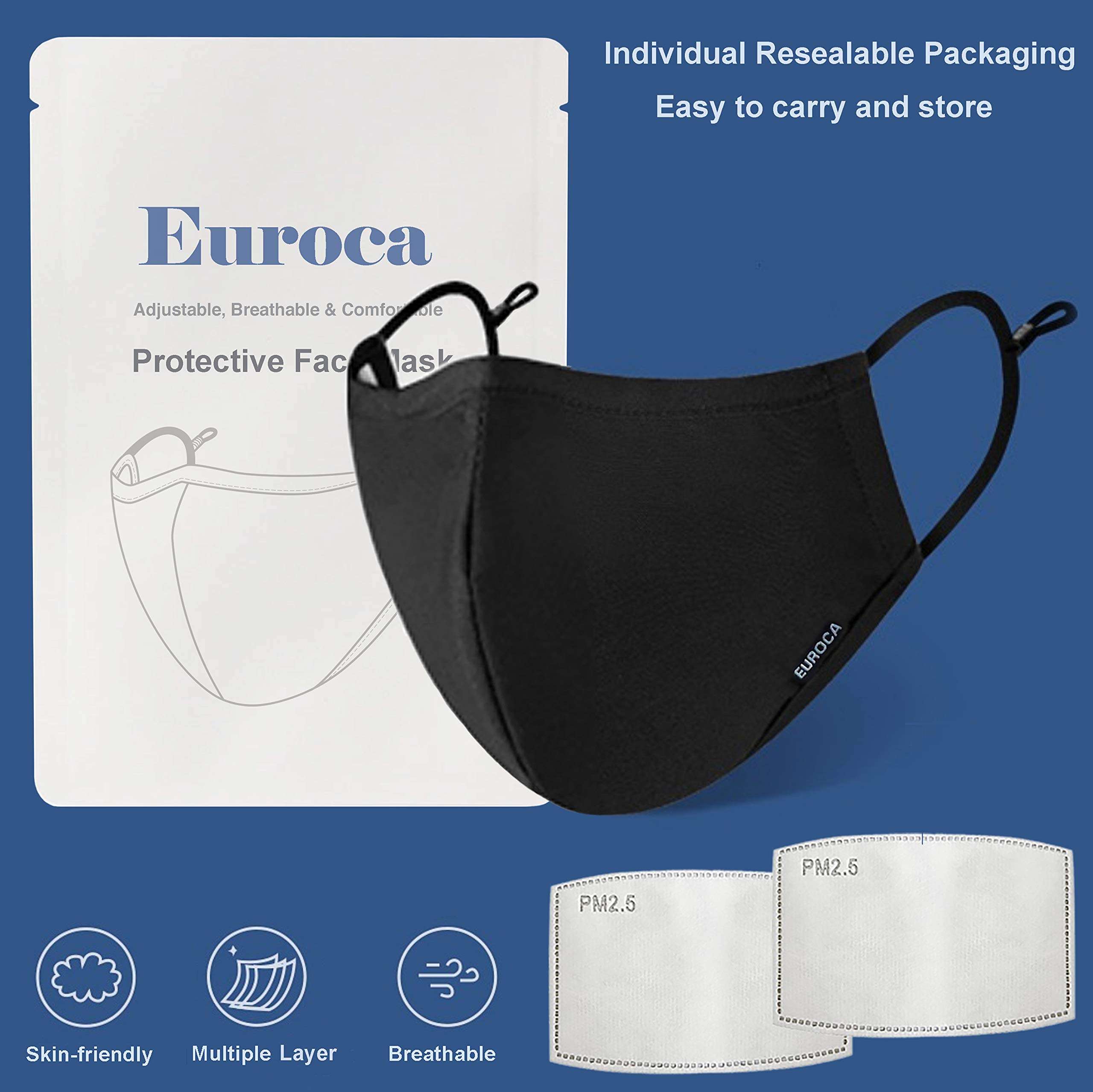 4-Layer Washable Cloth Face Masks with Filters - Reusable & Breathable for Adults - Daily Protection & Outdoors