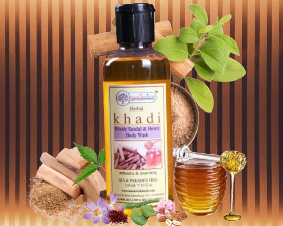 Khadi Rishikesh Herbal Sandalwood Honey Body Wash - Skin Brightening & Acne Treatment for Men & Women (210ml) | Refreshing Body & Mind, Tan Removal | Perfect for Daily Shower & Spa Relaxation