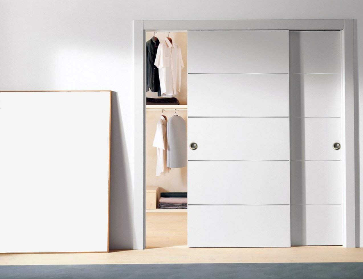 SARTODOORS 84x80 Inch White Closet Bypass Sliding Doors with Hardware Kit - Modern Matte White Solid Core Wardrobe Doors with Top Mount Rails, Trims & Steel Hangers | Perfect for Bedroom Closets, Walk-in Wardrobes & Space-Saving Storage Solutions