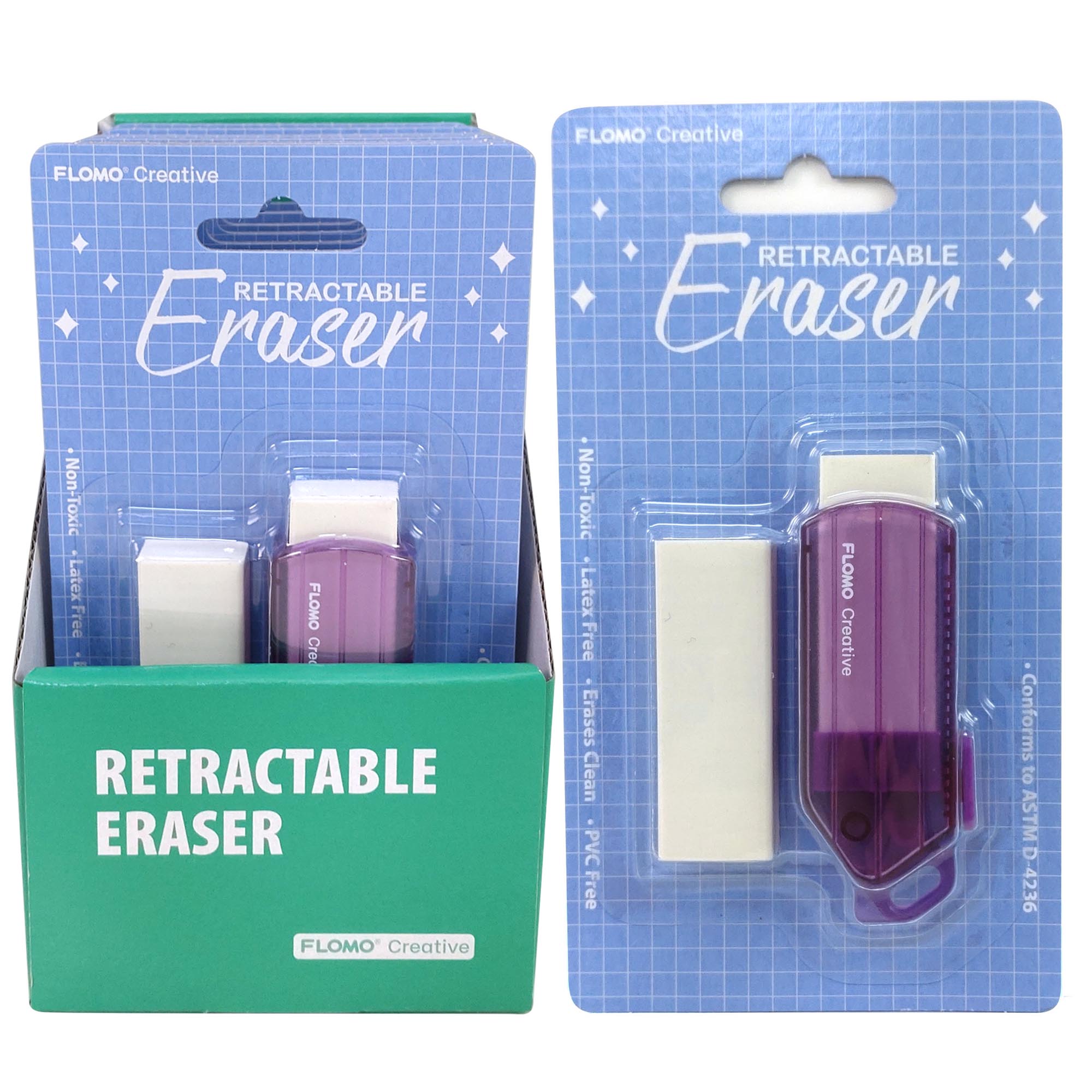 Retractable Eraser with Refill - Purple Mechanical Pencil Eraser for School, Office & Art | Smooth Erasing, Durable Design for Writing & Sketching