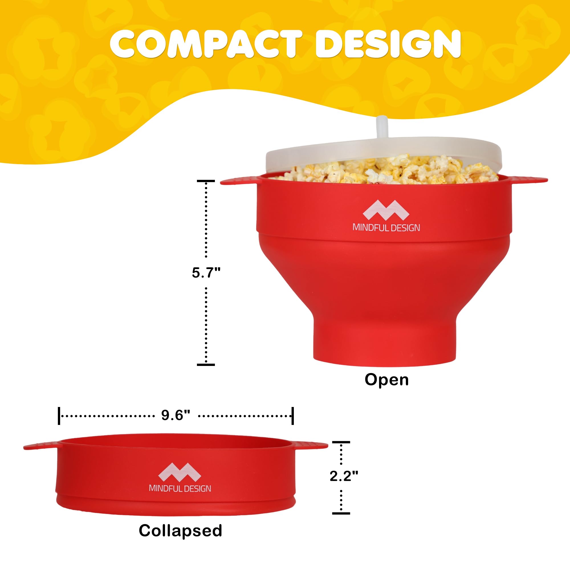 Mindful Design Microwave Popcorn Popper - BPA-Free Silicone Bowl, Dishwasher Safe, Red - Perfect for Movie Nights & Healthy Snacking at Home