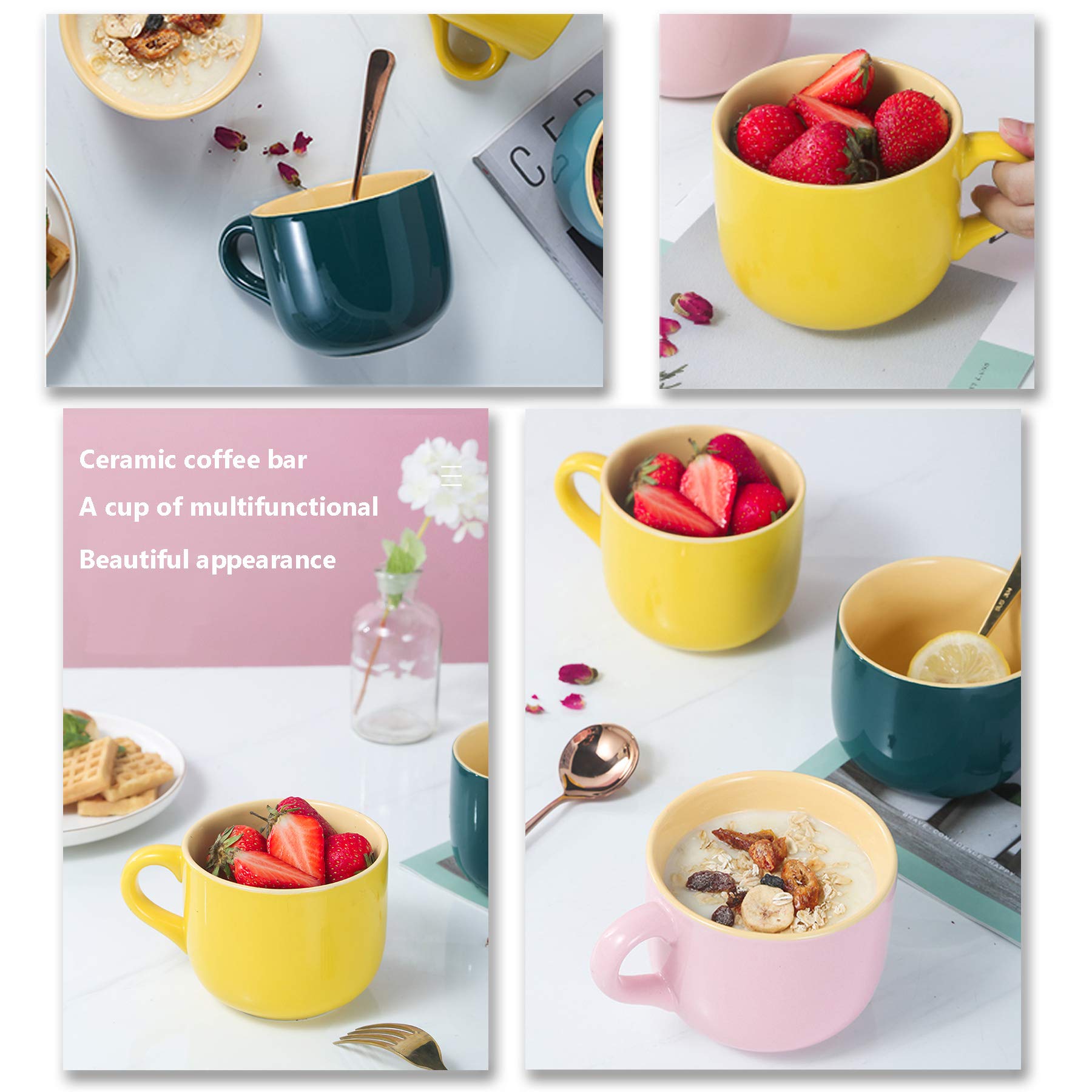 TeenFighter 23oz (680mL) Large Porcelain Oatmeal Mug - Wide Rim Coffee Cup, Soup Bowl & Breakfast Mug, Microwave & Dishwasher Safe Ceramic - Perfect for Coffee, Tea, Milk, Ice Cream, Smoothies - Ideal for Home, Office, Cafe & Gifts