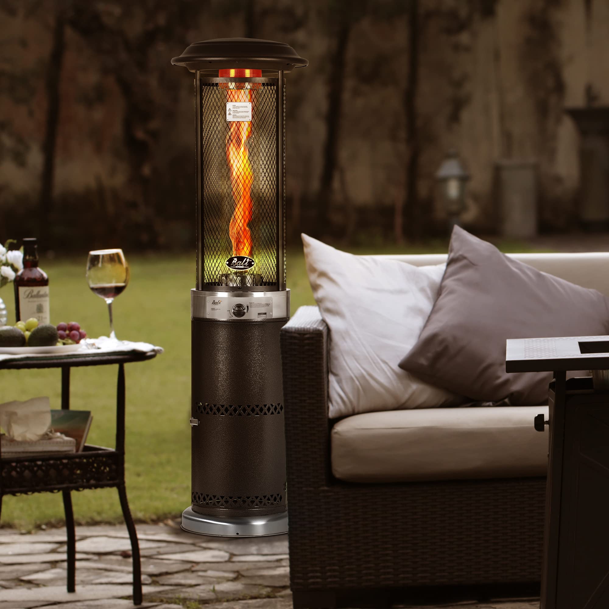 BALI OUTDOORS 36,000 BTU Stainless Steel Propane Patio Heater with Glass Tube - Portable Commercial Outdoor Gas Heater for Deck, Garden, Porch & Backyard - Perfect for Winter Evenings & Outdoor Dining
