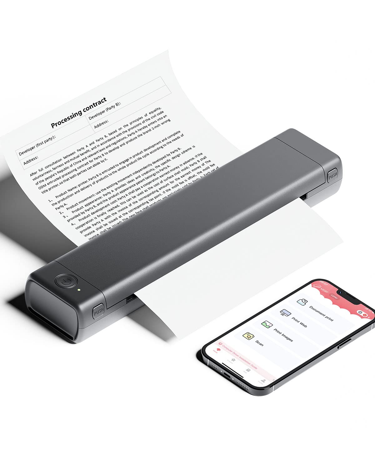 Phomemo M08F A4 Thermal Printer - Portable Bluetooth Wireless Printer for Travel, No Ink Needed, Supports A4 Thermal Paper, Compatible with Android & iOS - Perfect for Receipts, Labels, and On-the-Go Printing