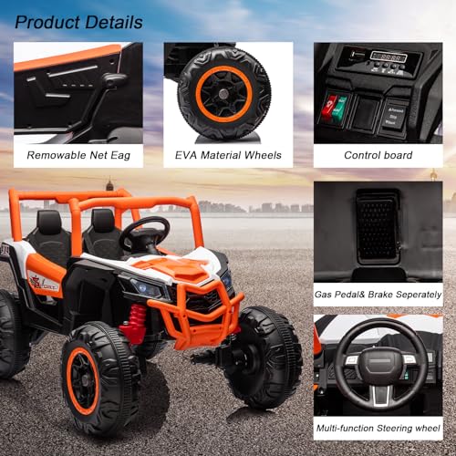 GARVEE 24V 2-Seater Kids Electric Ride-On Car - 4WD Off-Road UTV Toy with Remote Control, LED Lights, Bluetooth, 3 Speed Settings & Spring Suspension | Perfect for Outdoor Play, Backyard Adventures & Birthday Gifts for Boys & Girls Ages 3-8