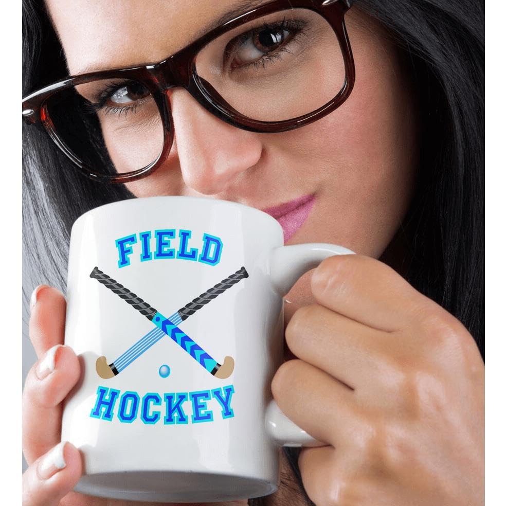 3D Rose 11oz Blue and Aqua Field Hockey Sports Design Coffee Mug - Funny Gift for Hockey Players, Fans, and Sports Enthusiasts - Perfect for Game Days, Office Use, and Coffee Lovers