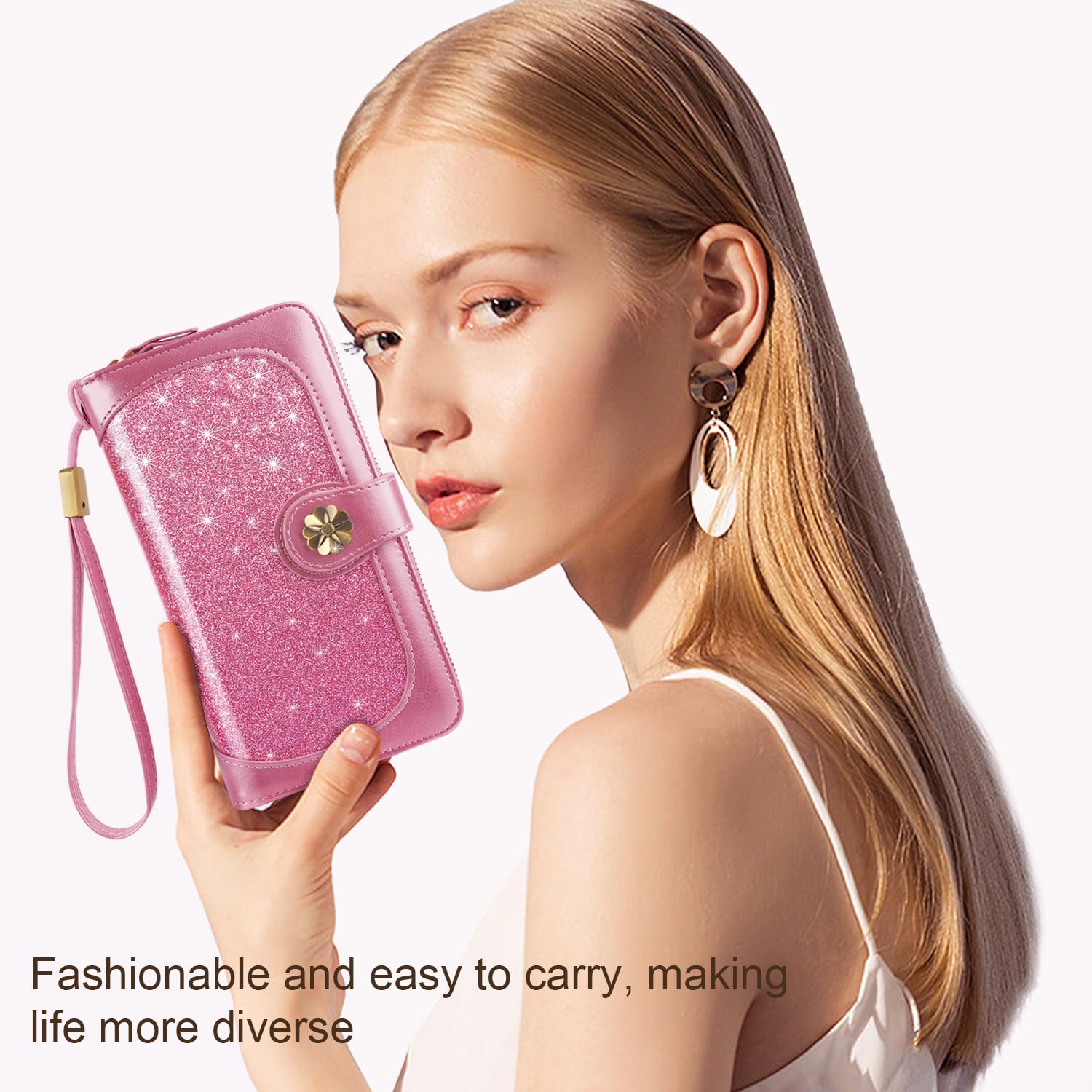 Women's RFID Blocking Leather Wallet with Multi Card Slots & Wrist Strap - Slim Clutch Purse Organizer for Credit Cards, Cash & ID - Perfect for Travel, Shopping & Everyday Use