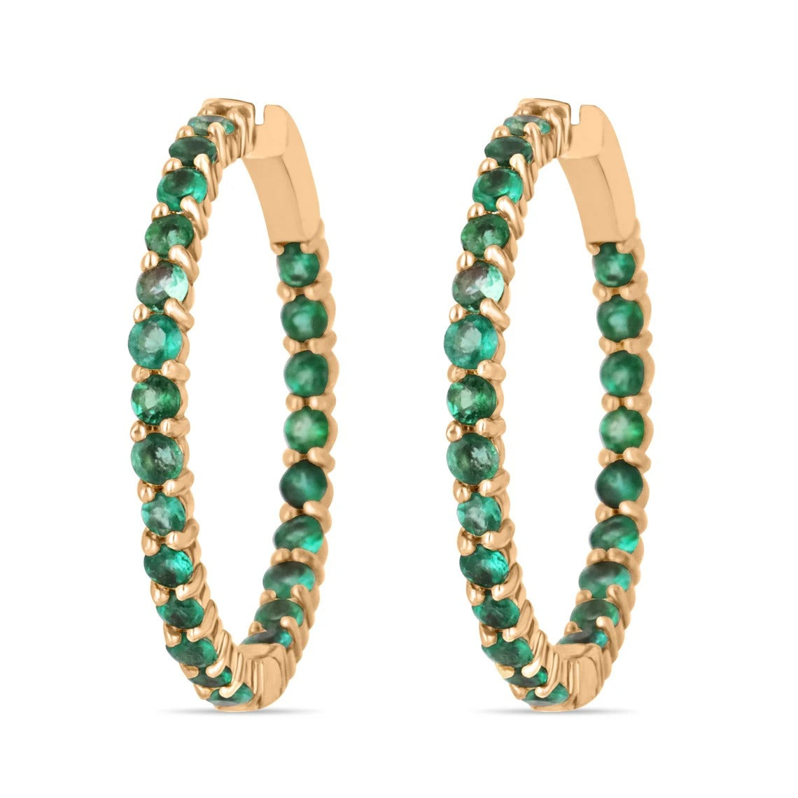 3.40 TCW Emerald Rose Gold Inside Out Hoop Earrings 14K - Elegant Jewelry for Women, Perfect for Weddings, Parties & Special Occasions