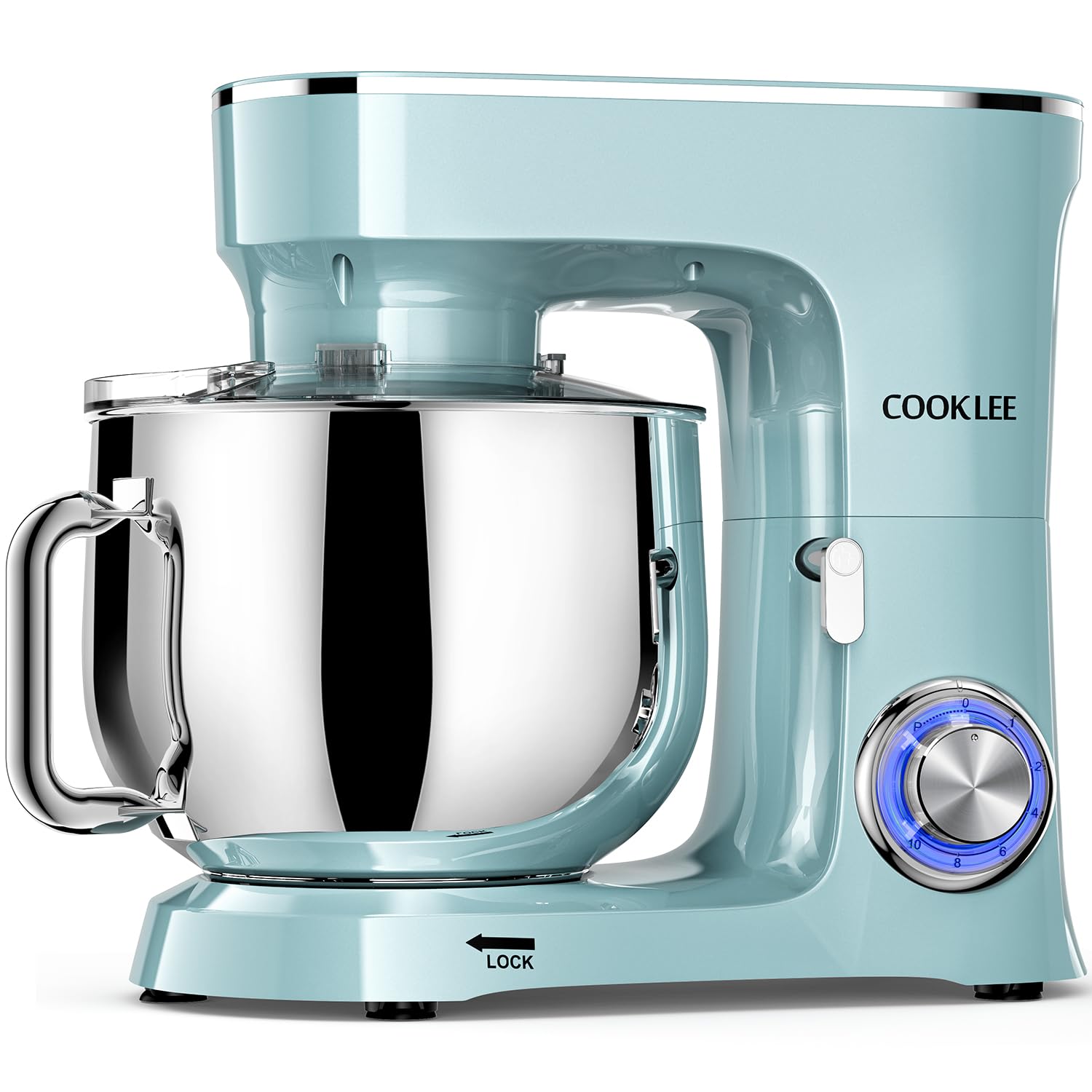 COOKLEE 9.5 Qt 660W 10-Speed Stand Mixer with Dough Hook, Flat Beater & Wire Whip - Dishwasher Safe Attachments - Perfect for Baking Cakes, Cookies, Bread & Dough - Home Kitchen Mixing Machine (Blue)