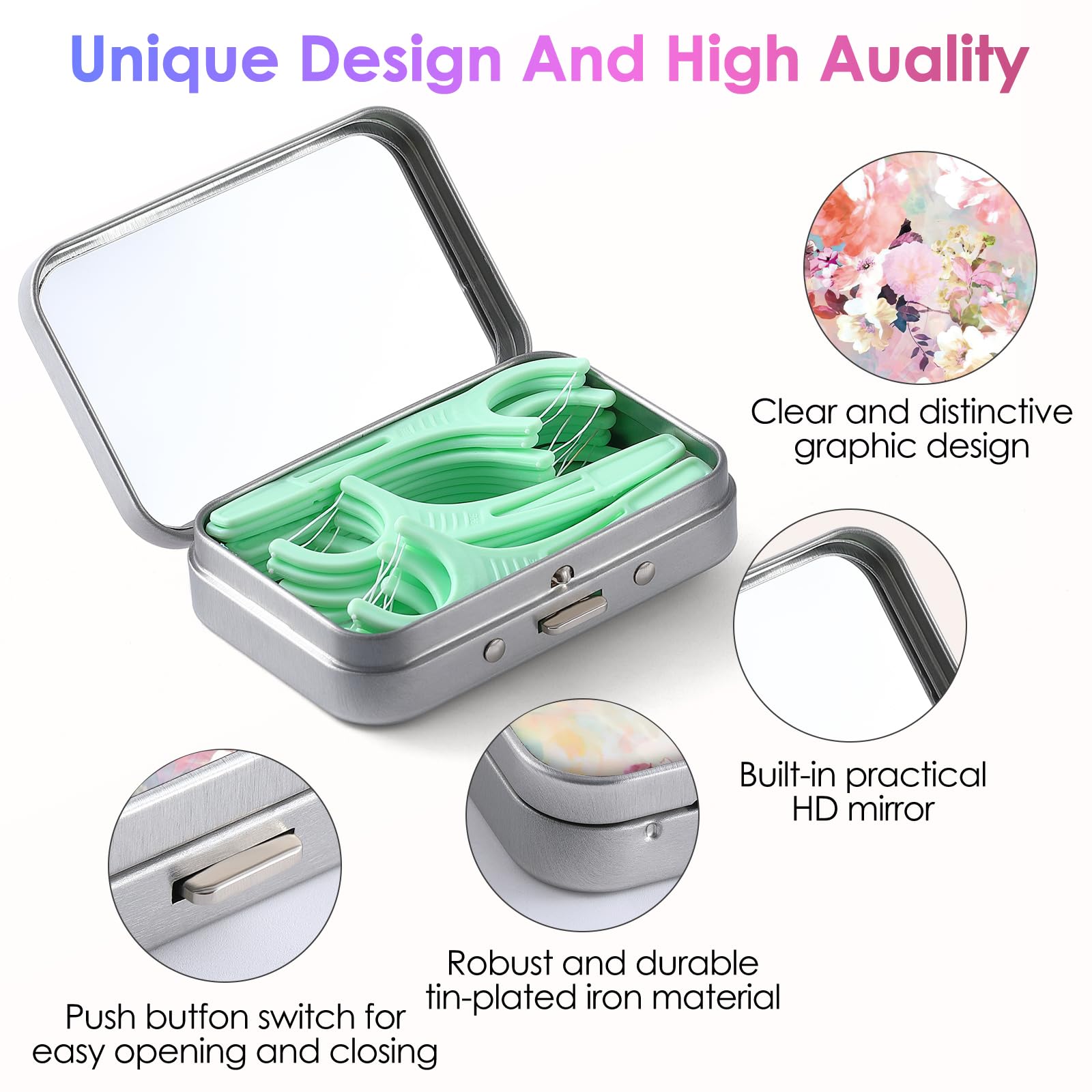 Portable Dental Floss Case with Dispenser - Compact Travel Floss Holder for Floss Picks of All Sizes | Perfect for Travel, Hotels, Restaurants & On-the-Go Oral Care (Pink Flower Design)
