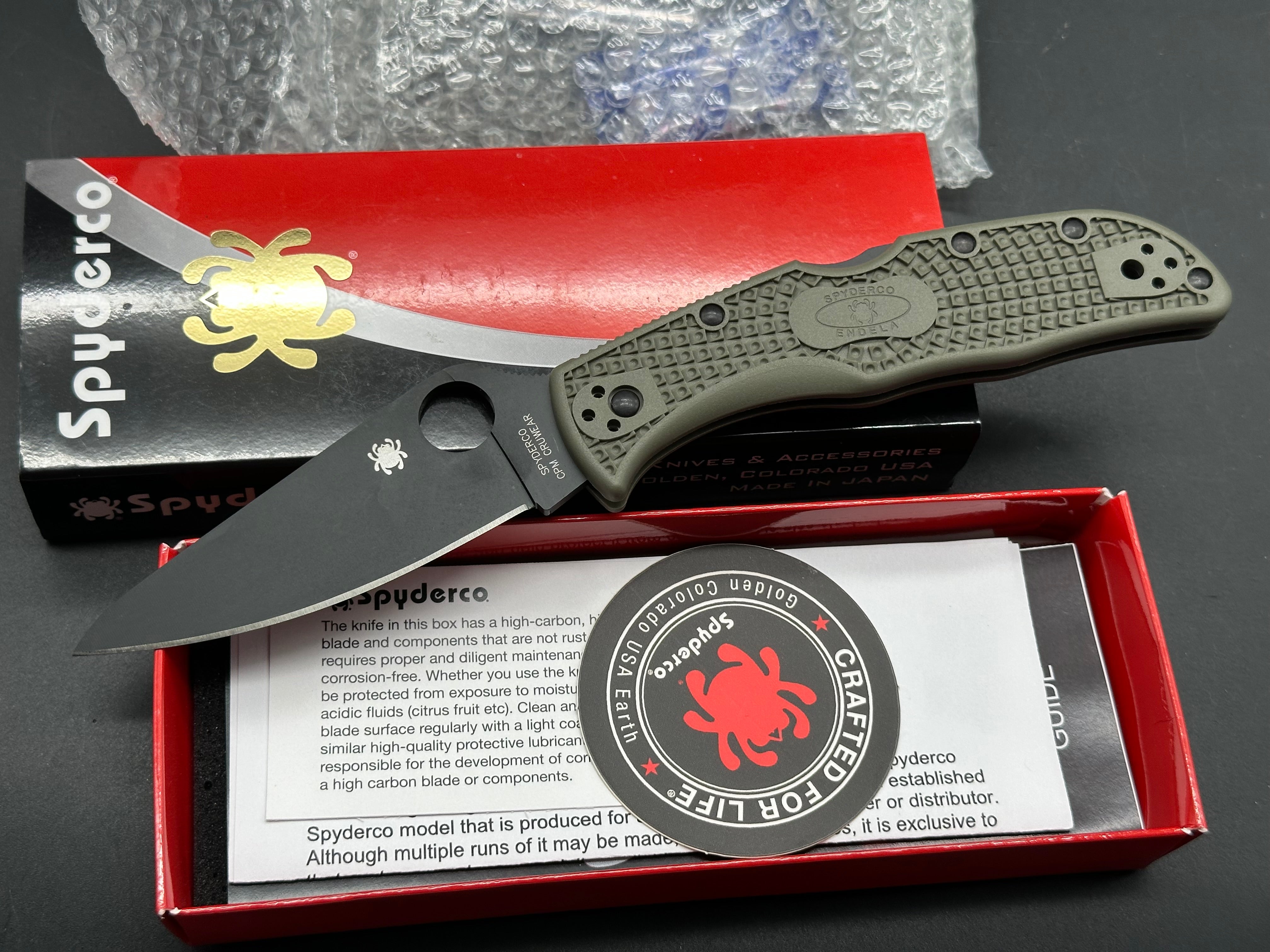 Spyderco Endela Folding Knife - OD Green FRN Handle, Cruwear Steel Blade - New in Box - Perfect for Camping, Hiking & Everyday Carry (EDC)