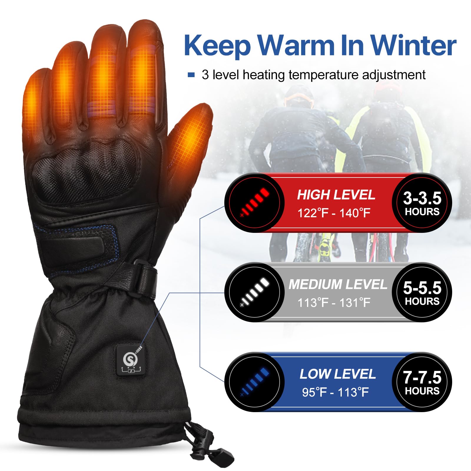 SAVIOR HEAT 7.4V Heated Motorcycle Gloves for Men & Women - 3000mAh Rechargeable Battery Electric Gloves for Cycling, Riding, Snowmobile & Skiing | Winter Sports & Cold Weather Protection