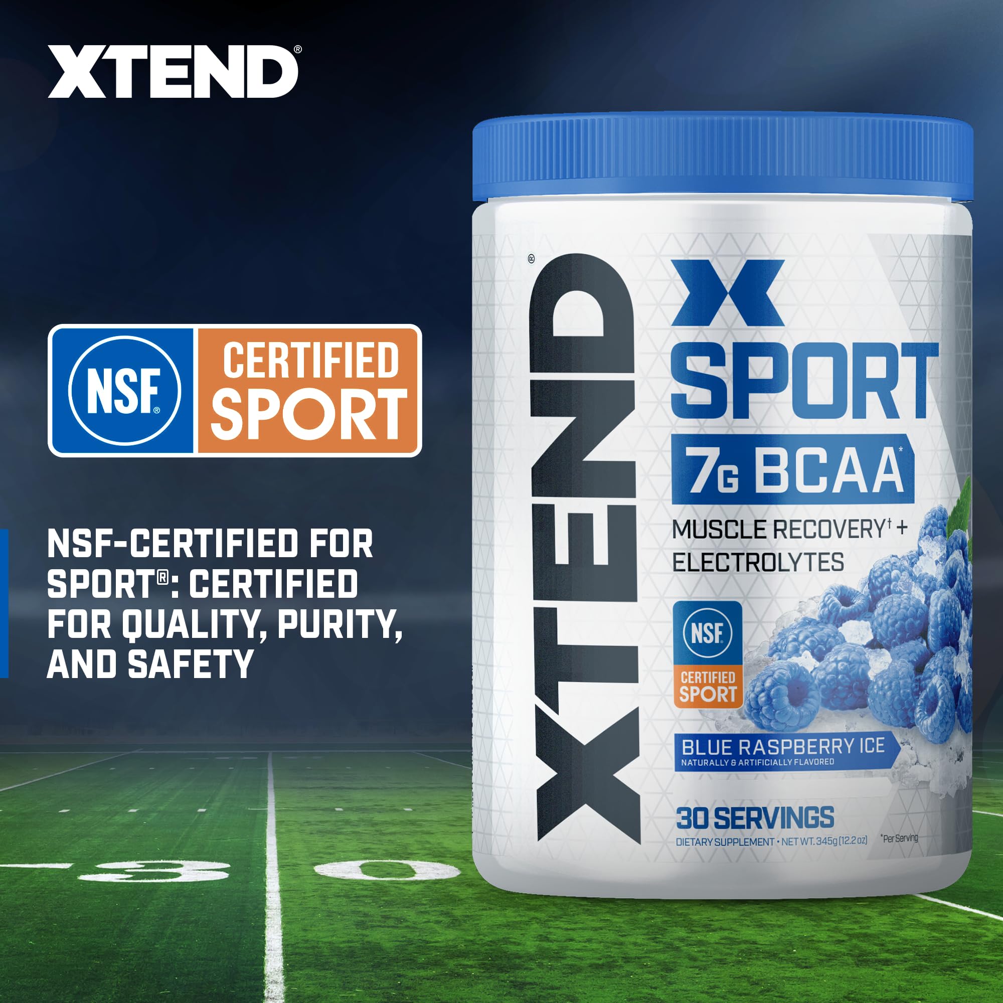 XTEND Sport BCAA Powder Blue Raspberry Ice - Electrolyte Recovery Drink with Essential Amino Acids for Muscle Hydration & Post-Workout Recovery - 30 Servings - Ideal for Gym, Running & Fitness Enthusiasts