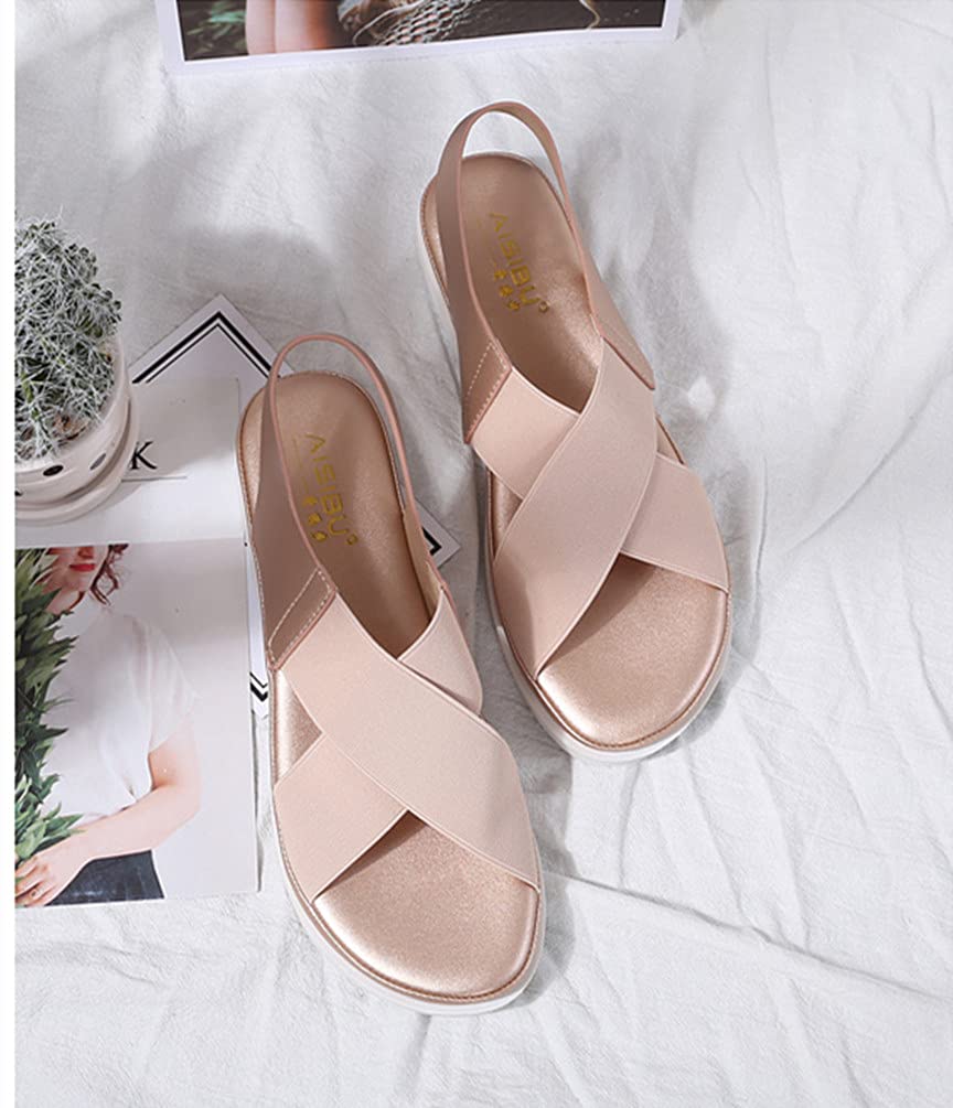Comfortable Women's Sandals with Ankle Strap - Flexible & Elastic Flat Sandals for Walking, Beach, Travel & Everyday Wear