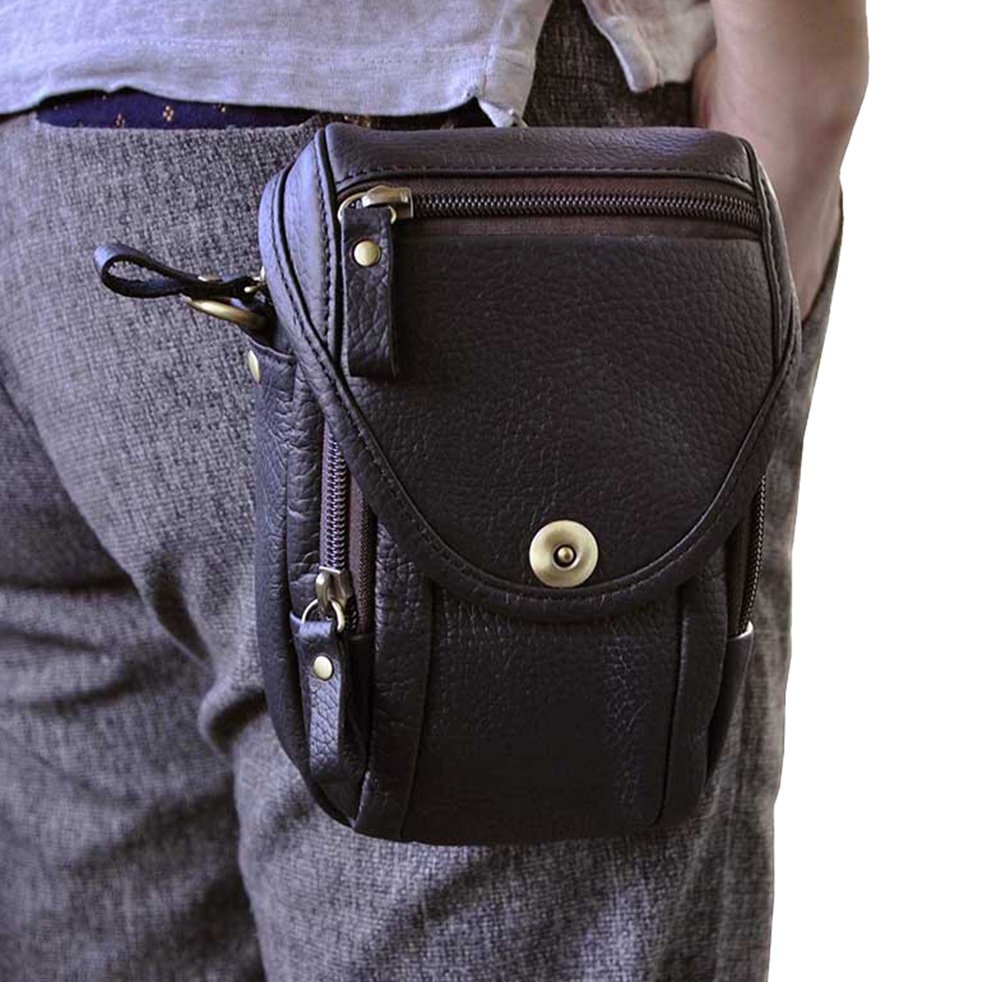 Premium Genuine Leather Phone Pouch - Slim Belt Bag & Crossbody Shoulder Bag for Men & Women (Black) - Perfect for Travel, Work, and Everyday Use