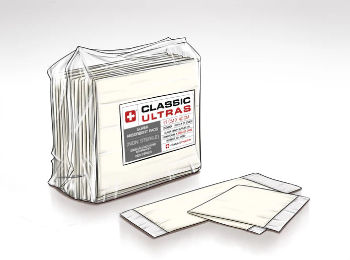 Classic Health Classic Ultras Super Absorbent Pads for Adults - Heavy Incontinence Protection, Overnight Leak Proof Pads - Ideal for Bedridden Patients & Post-Surgery Care