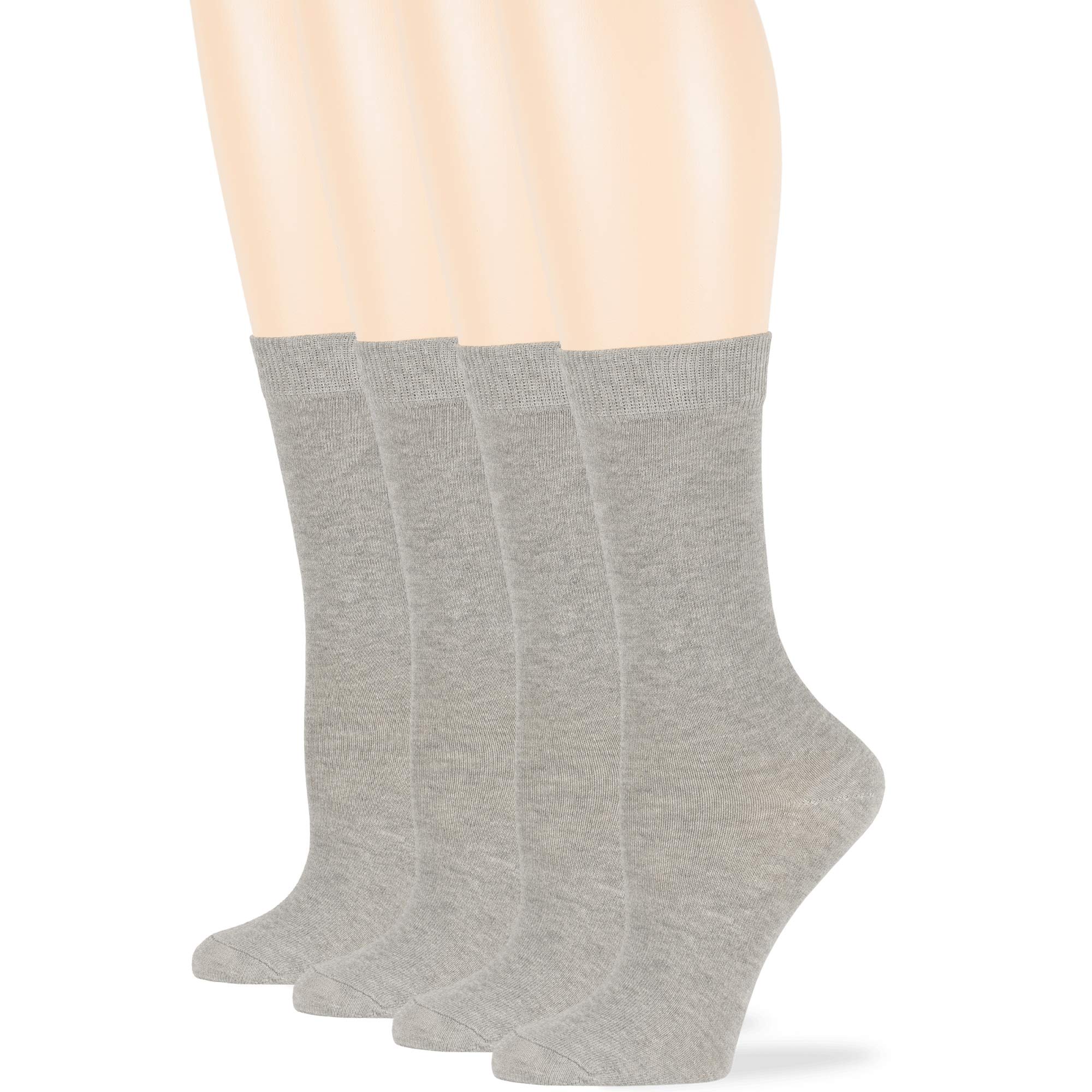 7BigStars Women's Cotton Dress Socks 4-Pack (L/M) - Solid Color Assorted Crew Calf Socks in Black, Brown, Blue, Grey, Beige, Khaki & Olive Green - Perfect for Office, Casual Wear & Everyday Comfort