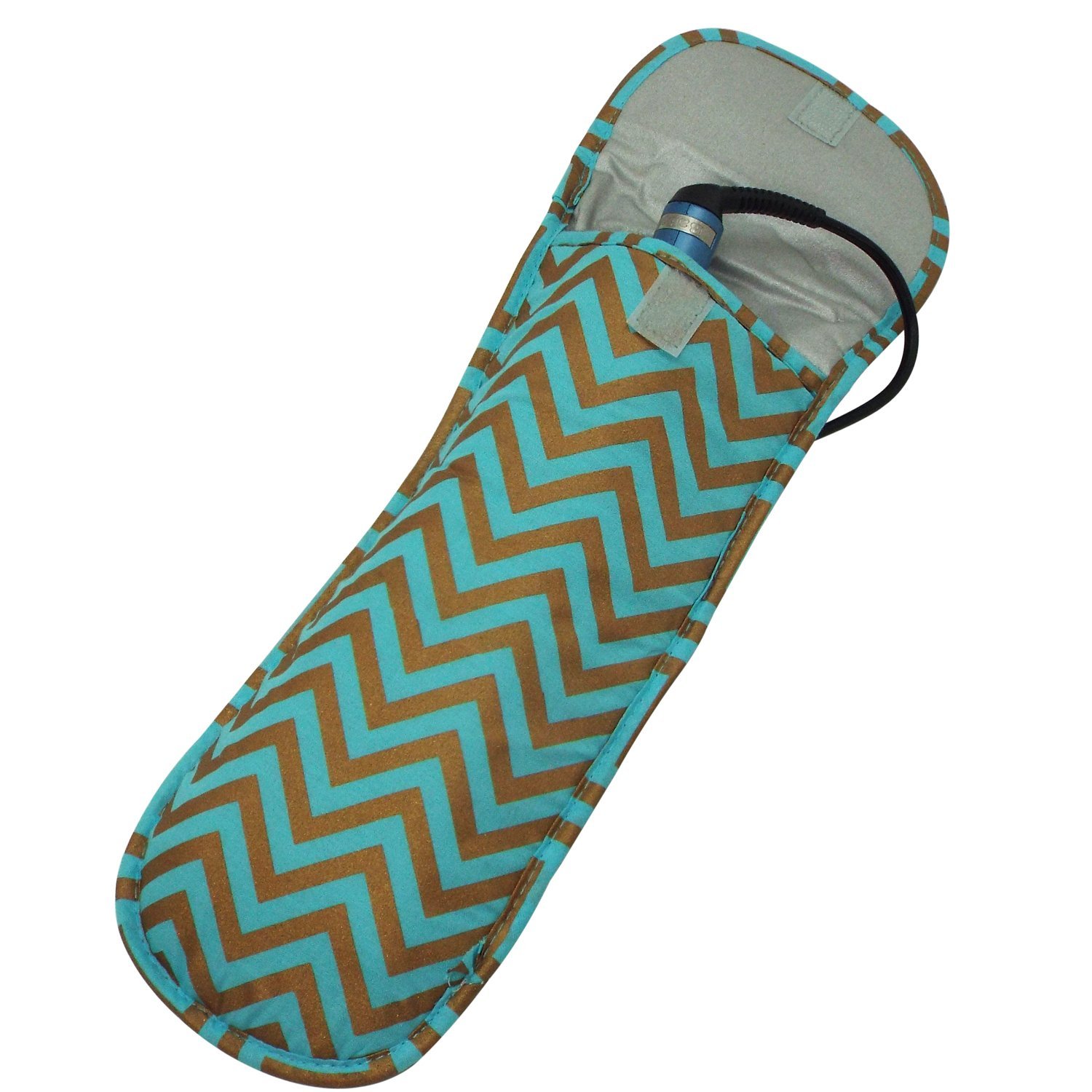 Heat-Resistant Flat Iron Cover - Teal and Bronze Chevron Design | Protective Case for Hair Straighteners | Travel & Home Use