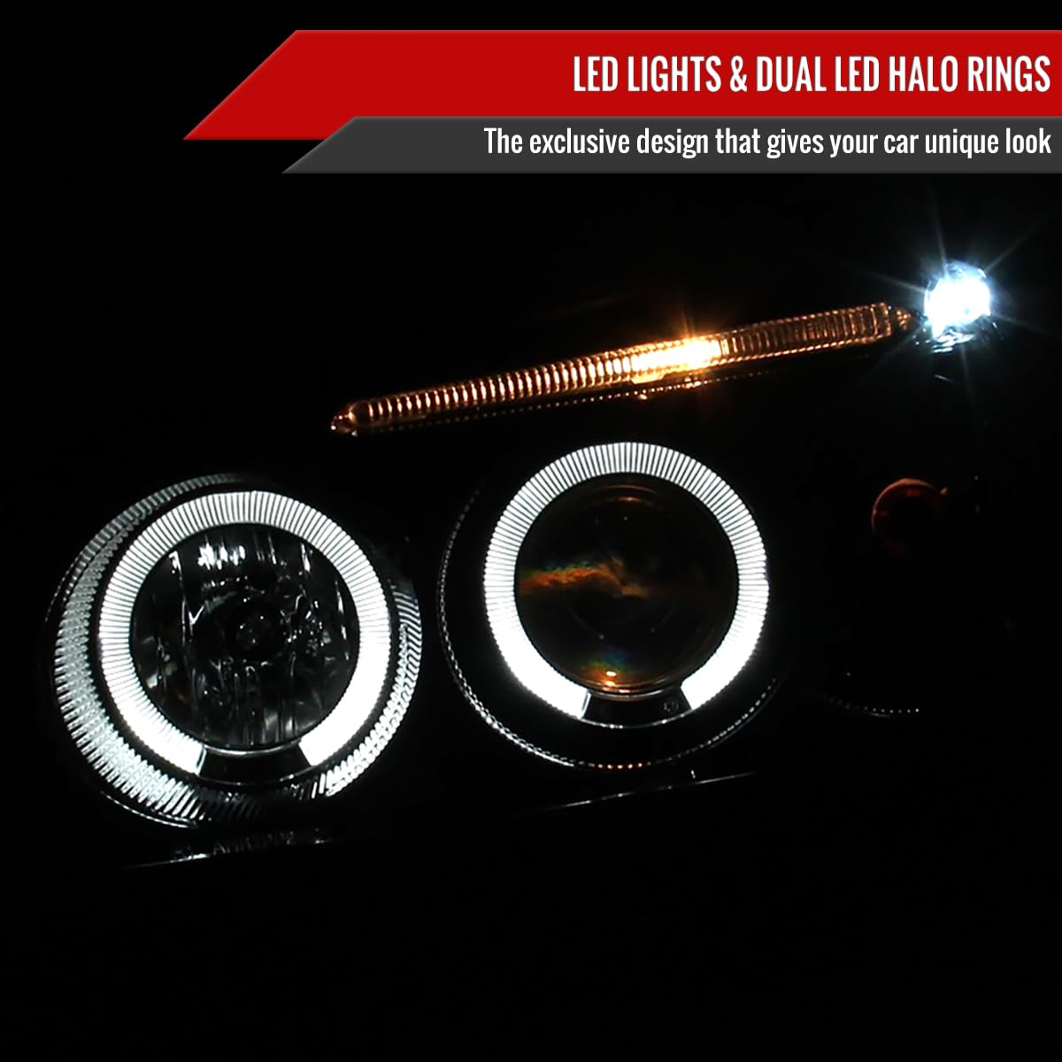 Honda Civic 2001-2003 Glossy Piano Black Tinted LED Projector Headlights - High Performance Replacement Lamps for Night Driving & Custom Car Upgrades