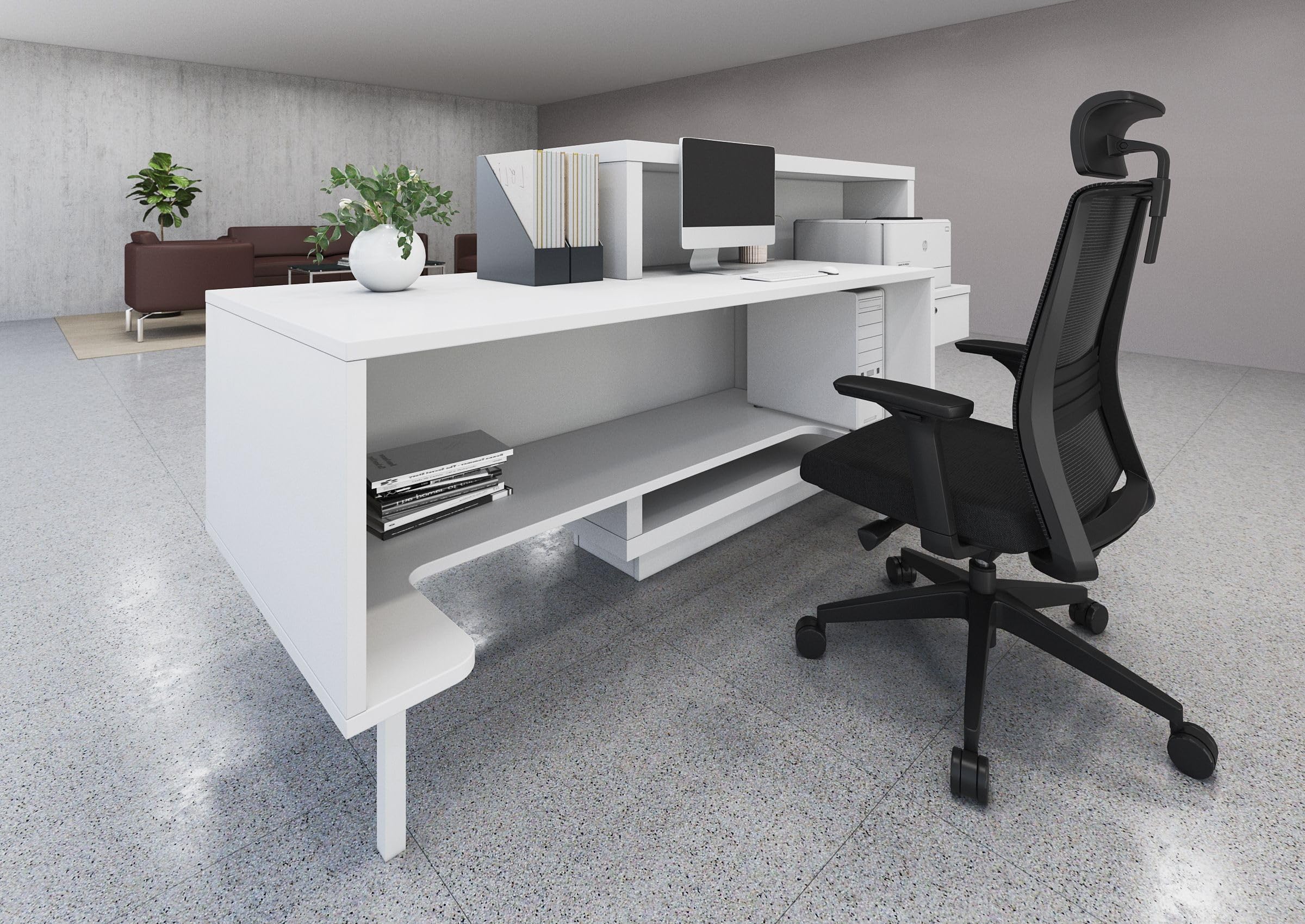 ADA Compliant Reception Desk - Right Facing White Counter for Office Lobby | Wheelchair Accessible Front Desk for Hotels, Clinics & Corporate Spaces