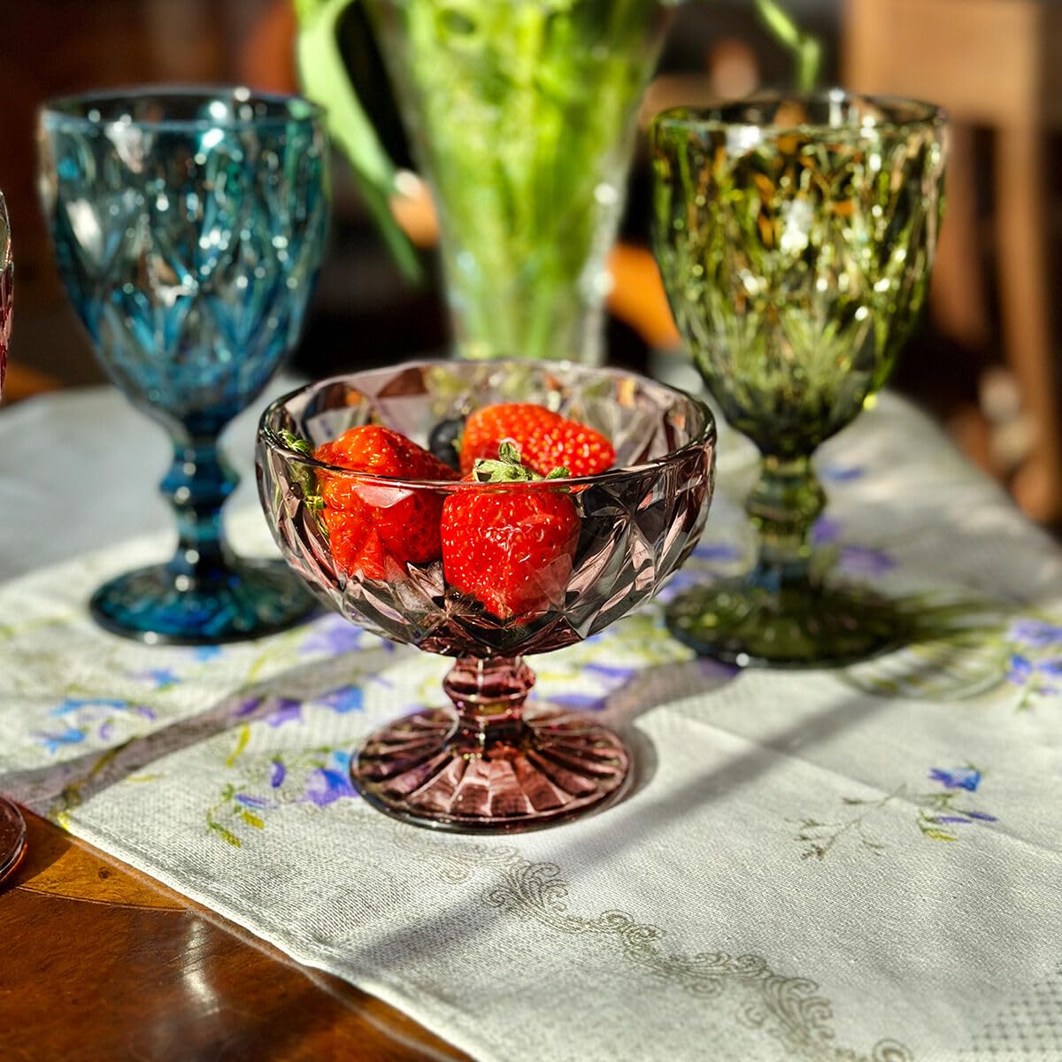 Pink Glass Serving Bowls Set - 250ml Dessert Bowls for Ice Cream, Fruit, Salad | Elegant Cruise Dinnerware for Parties, Home Dining & Entertaining