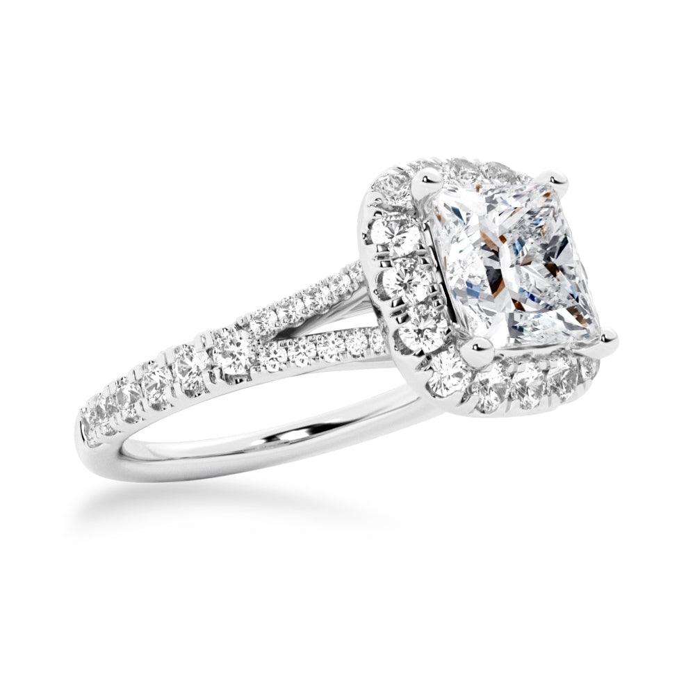 Princess Cut Split Shank Halo Moissanite Engagement & Wedding Ring Set with Matching Men's Band - Perfect for Proposals, Anniversaries & Bridal Jewelry