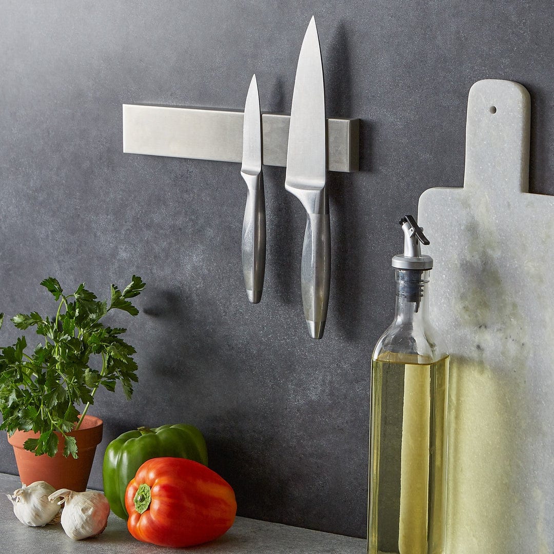 RSVP Magnetic Knife Holder - 10 Inch Stainless Steel Wall Mount Knife Rack for Kitchen - Strong Magnetic Knife Strip for Chef Knives, Utility Knives & Kitchen Tools - Perfect for Home, Restaurant & Professional Kitchens