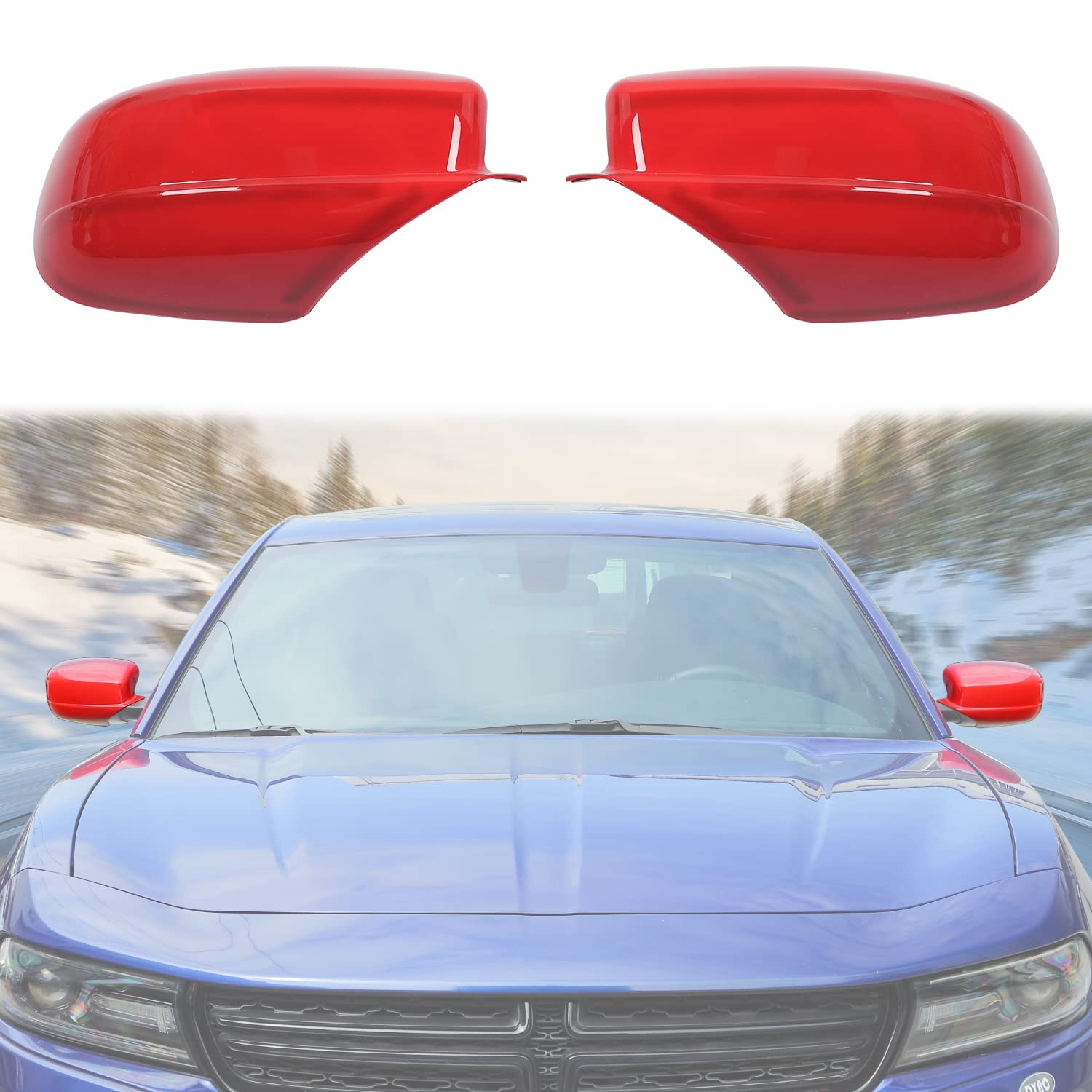 Premium ABS Red Rearview Mirror Covers for 2010-2024 Dodge Charger - Exterior Side Mirror Decorative Trim Accessories (2-Piece Set) - Perfect for Car Customization & Protection