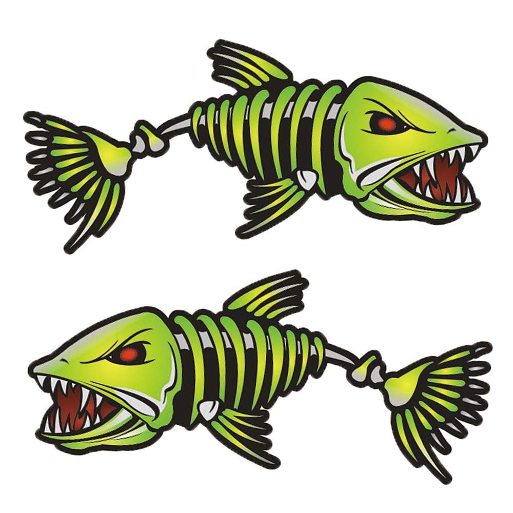 Lixada 2-Pack Fish Teeth Mouth Stickers - Skeleton Fish Decals for Fishing Boats, Canoes & Kayaks - Durable Vinyl Graphics Accessories for Outdoor Water Sports & Marine Adventures
