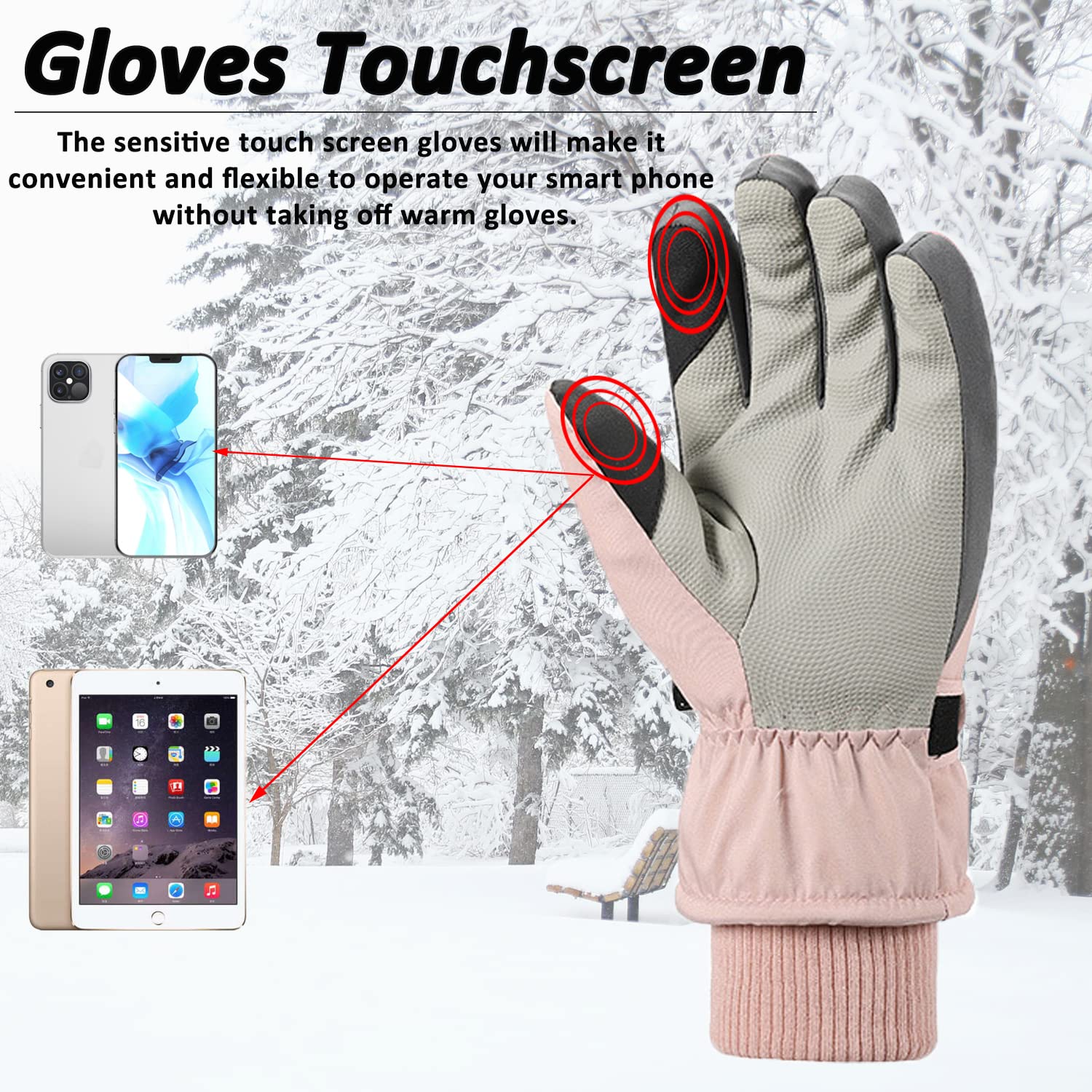 Beurlike Women's Waterproof Winter Gloves - Touchscreen Ski & Snowboard Gloves for Cold Weather - Warm Driving Gloves for Outdoor Activities, Hiking, and Winter Sports