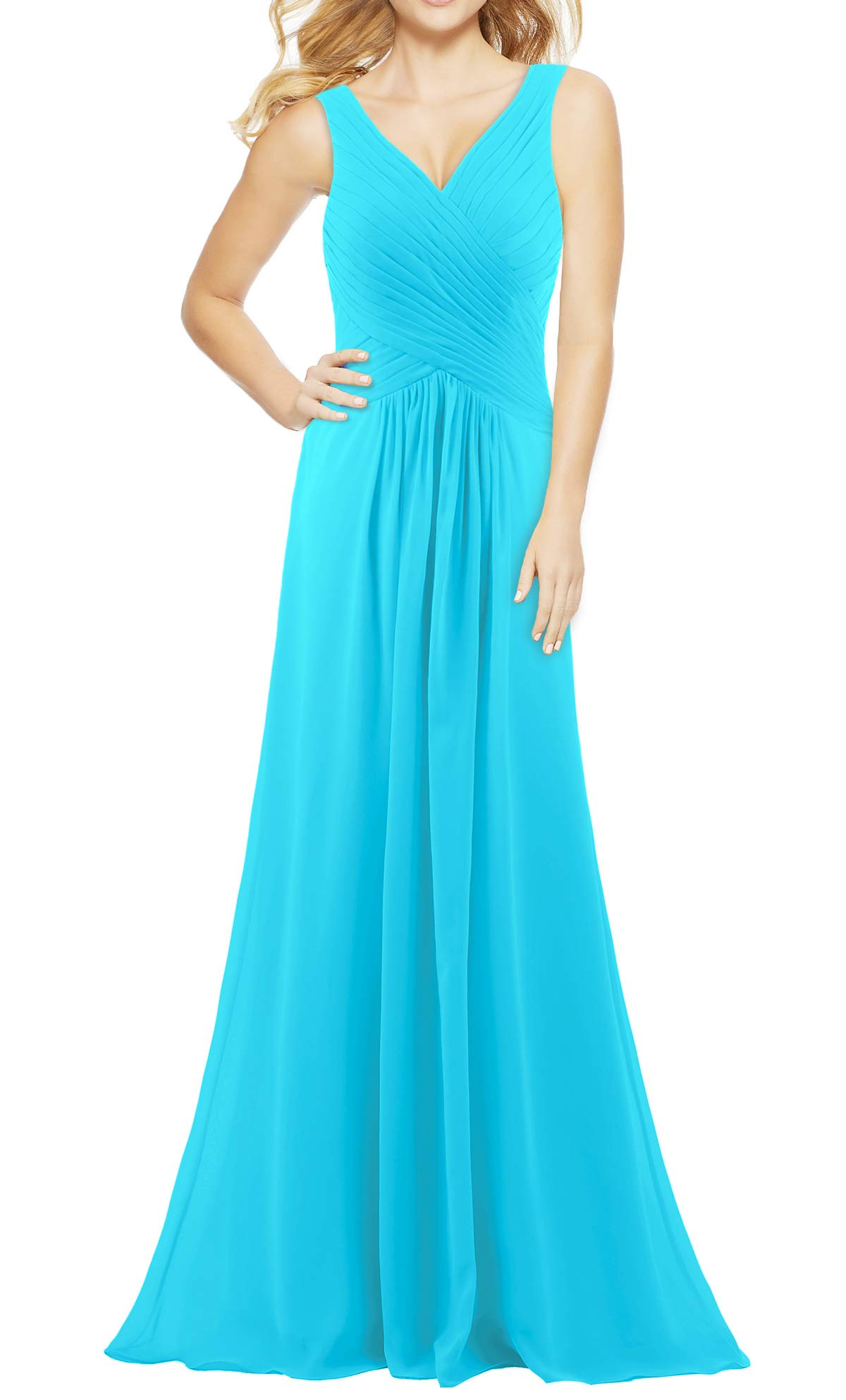 Elegant Women's V-Neck Sleeveless Long Bridesmaid Dress for Wedding Guest, Evening Party & Formal Events - 2023 Fall Collection | Perfect for Weddings, Galas, Prom & Special Occasions