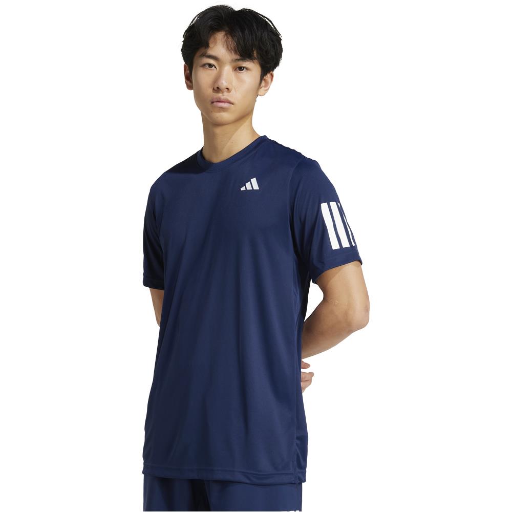 Adidas Men's Club 3 Stripe T-Shirt - Dark Blue Casual Cotton Tee for Everyday Wear, Gym & Street Style