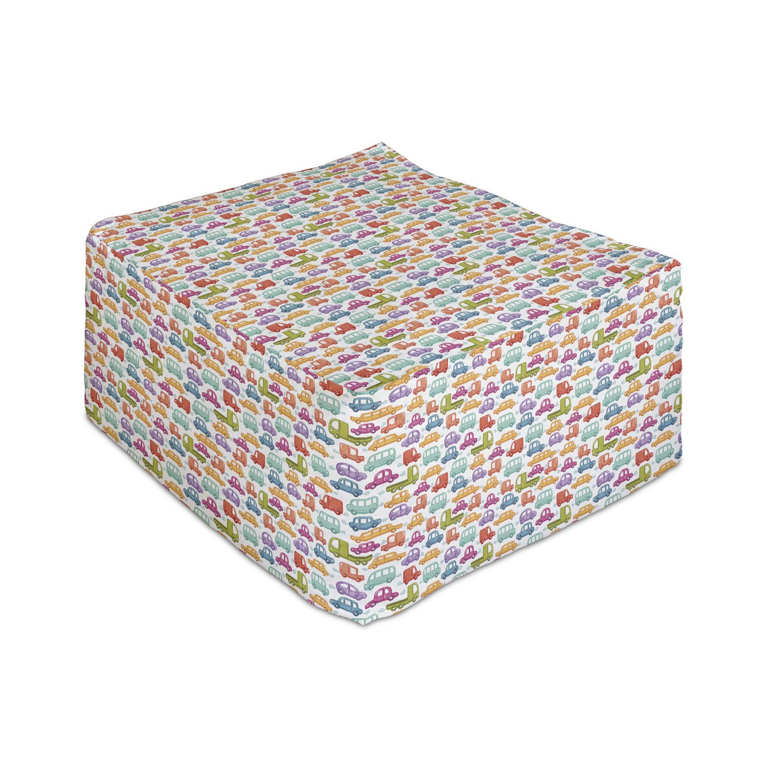 Ambesonne Cars Rectangle Pouf Ottoman - Vibrant Doodle Style Vehicle Design (Truck, Bus, Limo) - 25