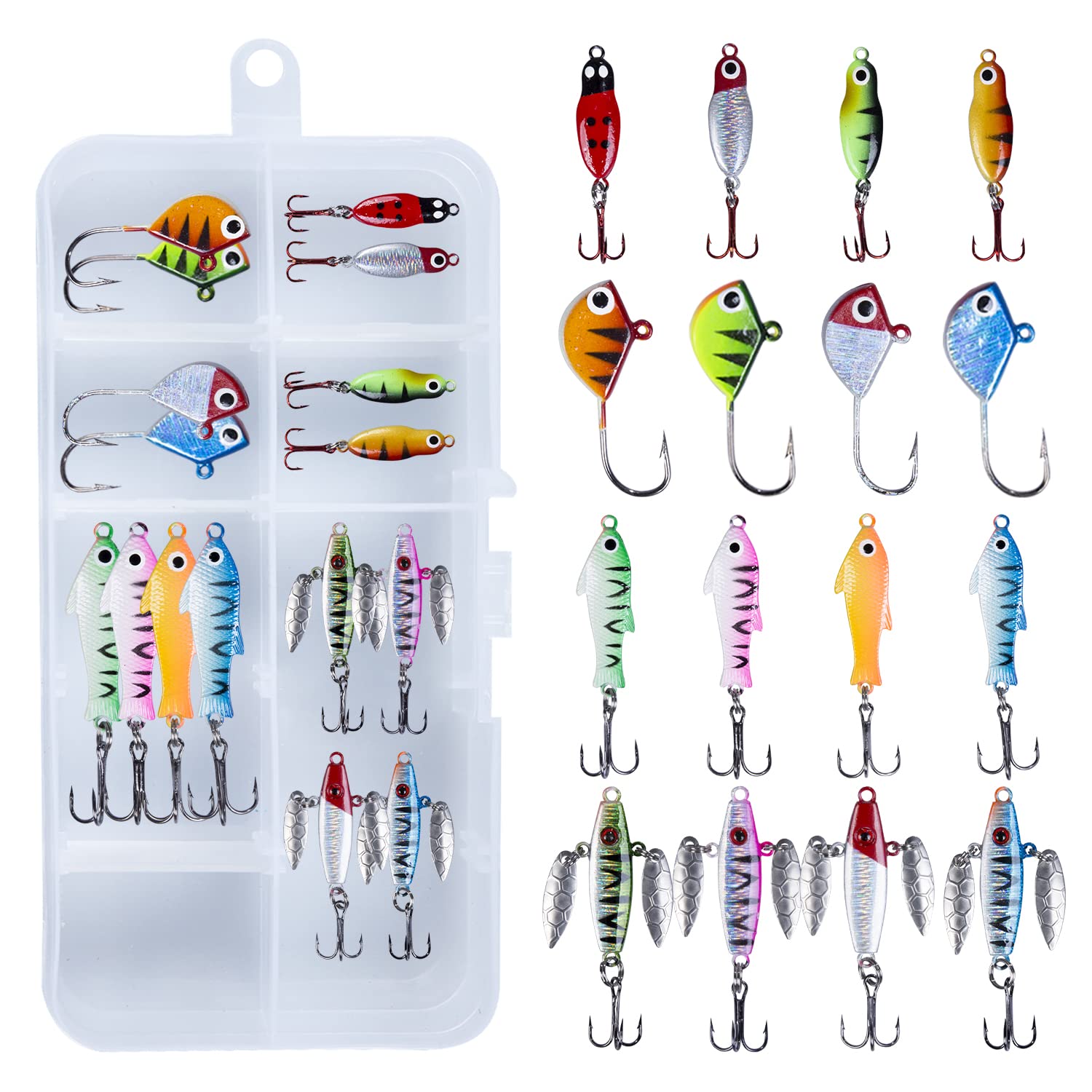 Premium Ice Fishing Jigs & Lures Kit with Tackle Box - Crappie Jig Heads for Winter Ice Fishing (14/15/16/31pcs) - Perfect for Ice Angling, Crappie & Panfish Fishing in Cold Weather