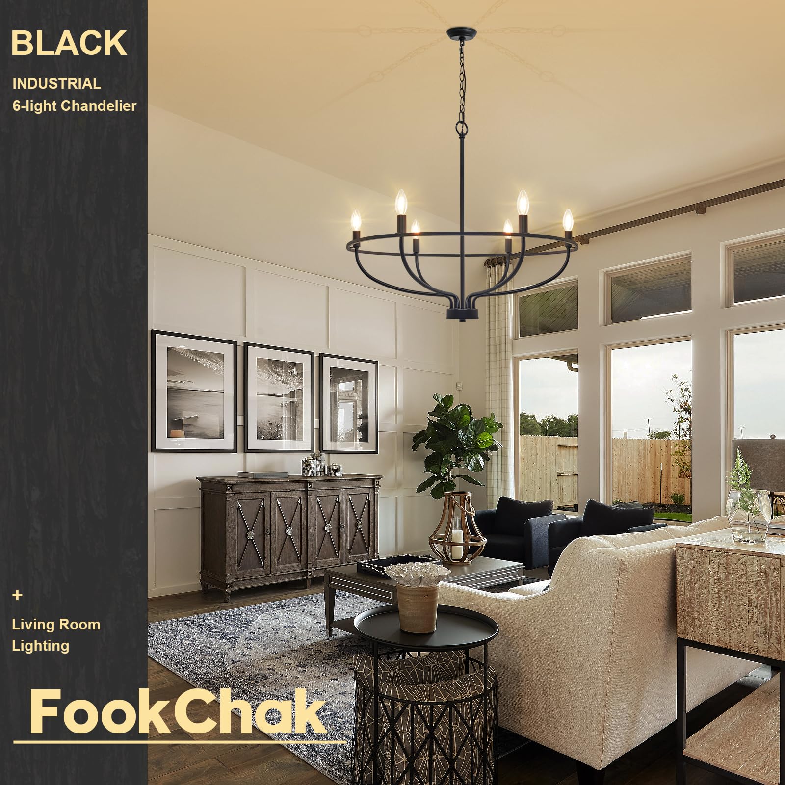6-Light Farmhouse Black Chandelier - Modern Metal Candle Hanging Light Fixture for Dining Room, Bedroom, Kitchen, Living Room & Entryway - 28.54 Inch Rustic Ceiling Lighting - Perfect for Farmhouse Decor, Wedding Venues & Cozy Home Ambiance