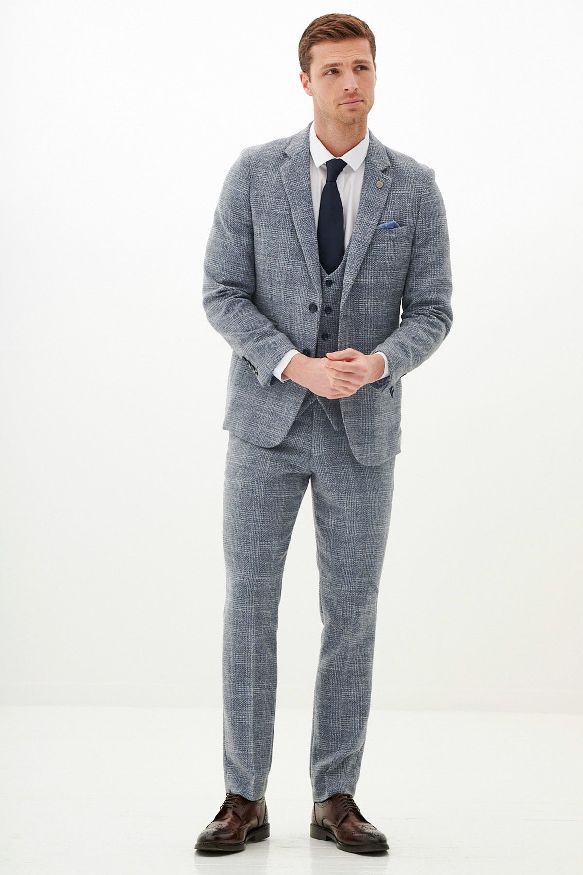Official West Bromwich Albion F.C. Club Suit | KRIS Sky Blue Tweed Suit for Men - Perfect for Match Days, Weddings & Formal Events