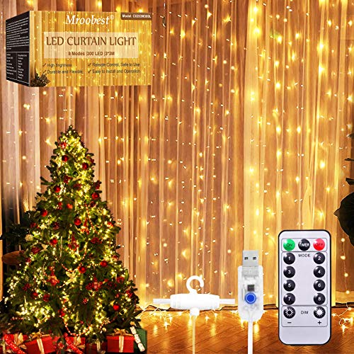 300 LED Curtain Fairy Lights with Remote Control - 8 Lighting Modes, Waterproof, 3mX3m Window String Lights with Hooks - Perfect for Bedroom, Christmas Decor, Party, Garden & Wedding Decoration