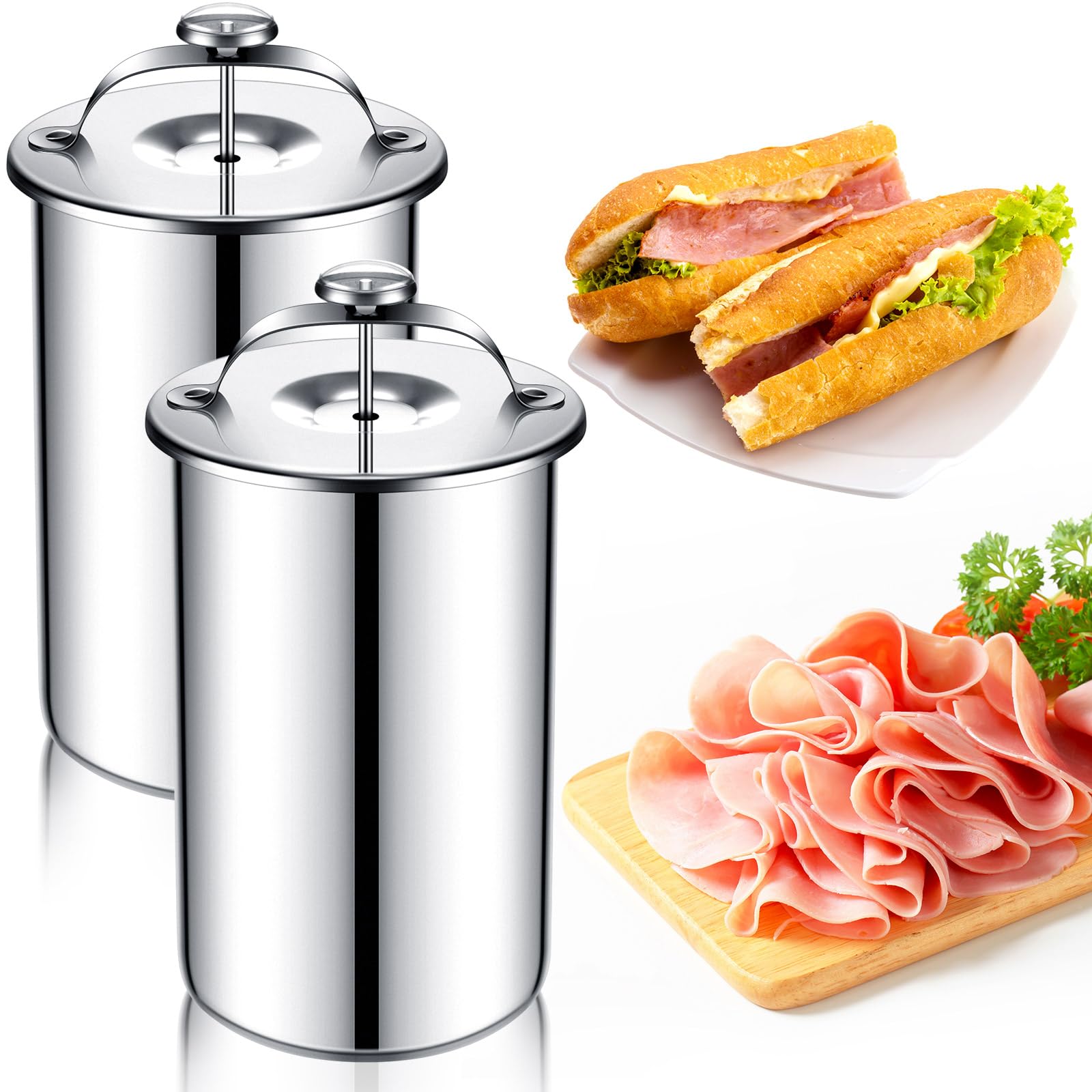 Premium 2-Piece Stainless Steel Meat Press with Built-in Thermometer - Professional Ham, Bacon & Sandwich Press for Homemade Burgers, Patties & Deli Meats | Perfect for BBQ, Kitchen & Camping Cooking