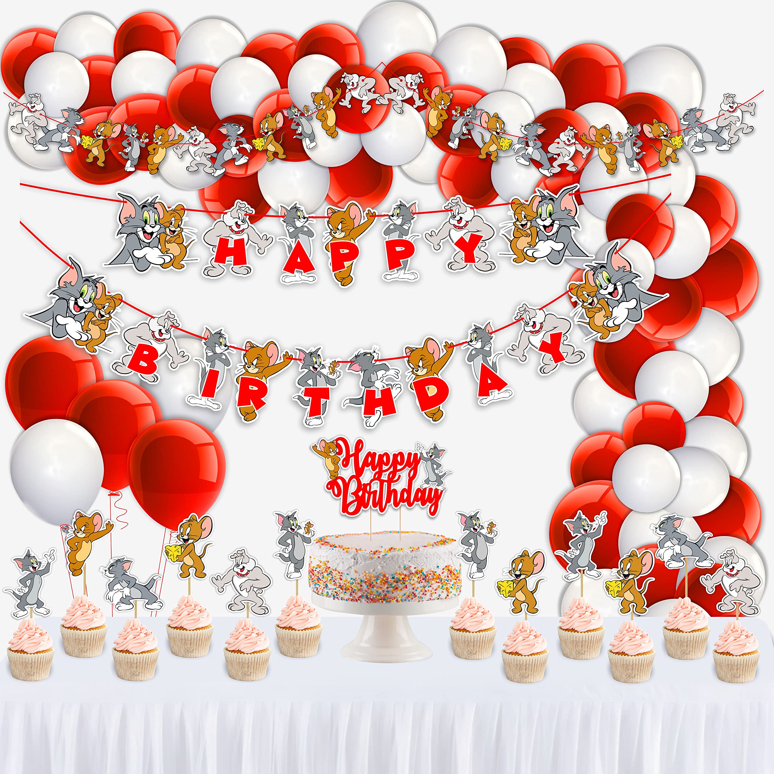 Seyal® Tom & Jerry Theme Birthday Party Supplies - Decorations, Plates, Cups for Kids' Cartoon Themed Parties & Celebrations