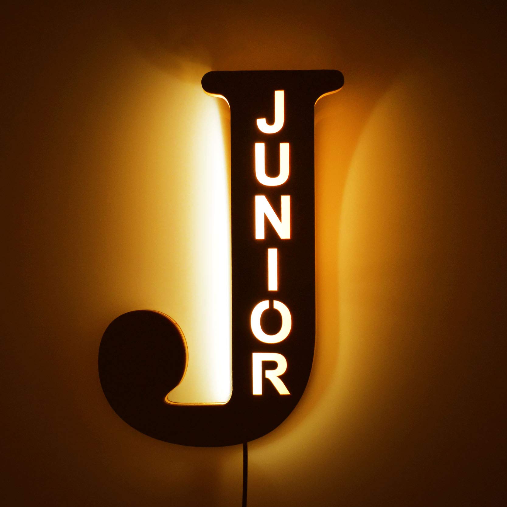 Custom LED Night Light with Personalized Wooden Engraved Name - Romantic Gift for Couples, Friends, Family (Him, Her, Boyfriend, Girlfriend) - Perfect for Bedroom Decor, Anniversary, Wedding, Valentine's Day Gifts - Letter J Design