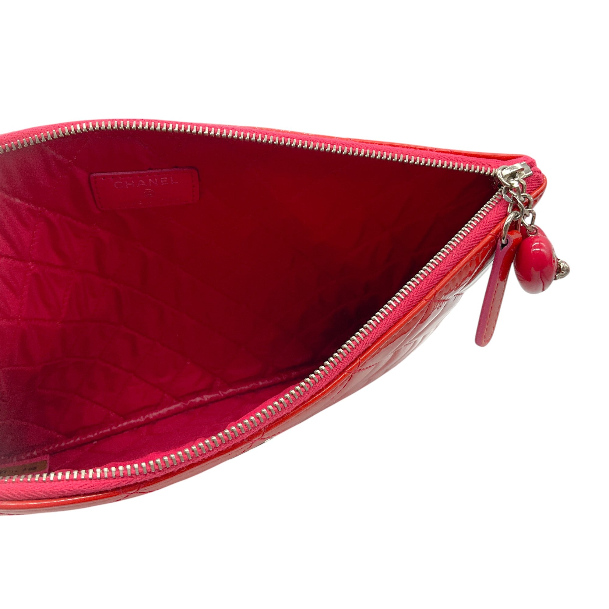 Chanel Red Quilted Patent Leather Valentine Hearts Medium Cosmetic Bag | Luxury Makeup Pouch for Women | Perfect for Travel, Gifts & Everyday Use