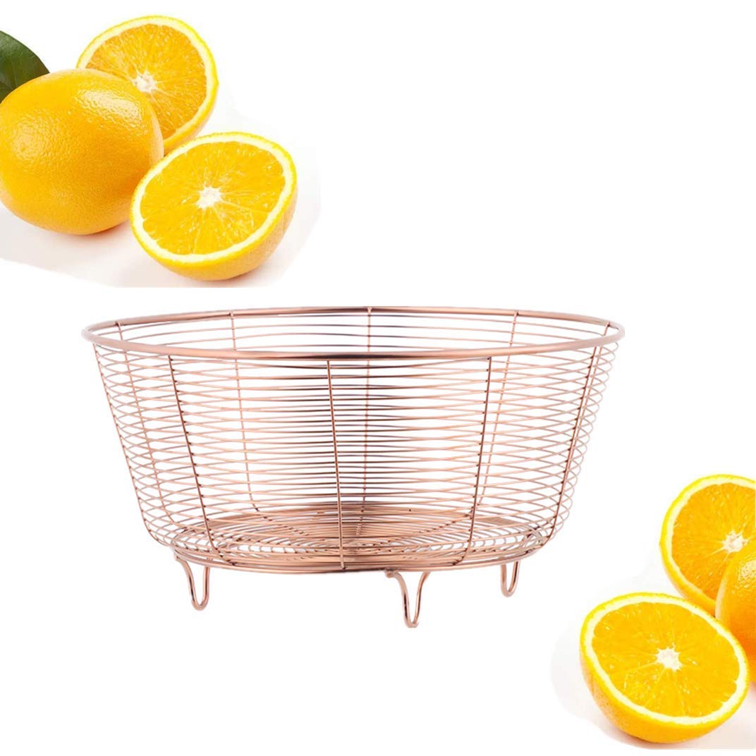 Stainless Steel Fruit Basket Bowl - Rose Gold Wire Storage Container for Kitchen, Bread, Vegetables | Durable & Stylish Design for Countertop, Dining Table, and Party Serving