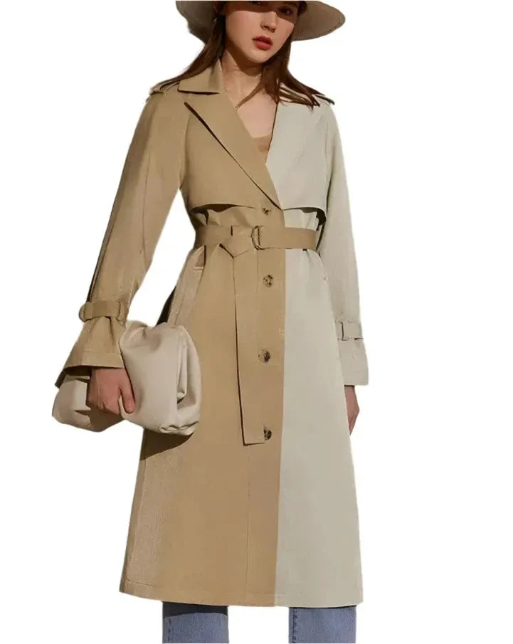 Women's Stylish Lapel Patchwork Trench Coat - Fashionable Long Jacket for Fall & Winter | Perfect for Office, Dating & Outdoor Activities