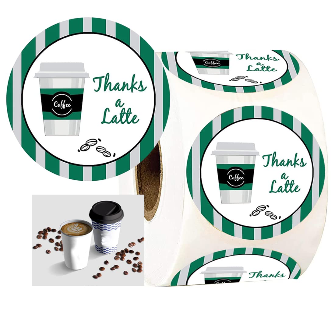 Thanks A Latte Stickers 1.5 Inch - 500 Pcs Customer Appreciation Labels for Favors Bags, Envelope Seals & Goodie Bags - Perfect for Small Business & Cafe Use - Ideal for Thank You Gifts, Coffee Shop Rewards & Party Favors