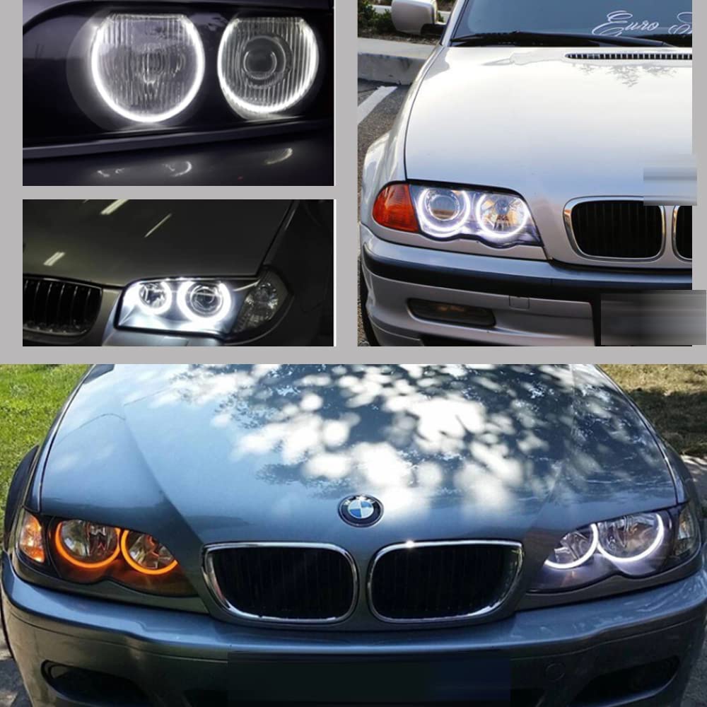BMW E46 3 Series LED Angel Eyes Halo Ring Kit - White & Amber for Daytime Running Lights | Non-Xenon Headlights Upgrade