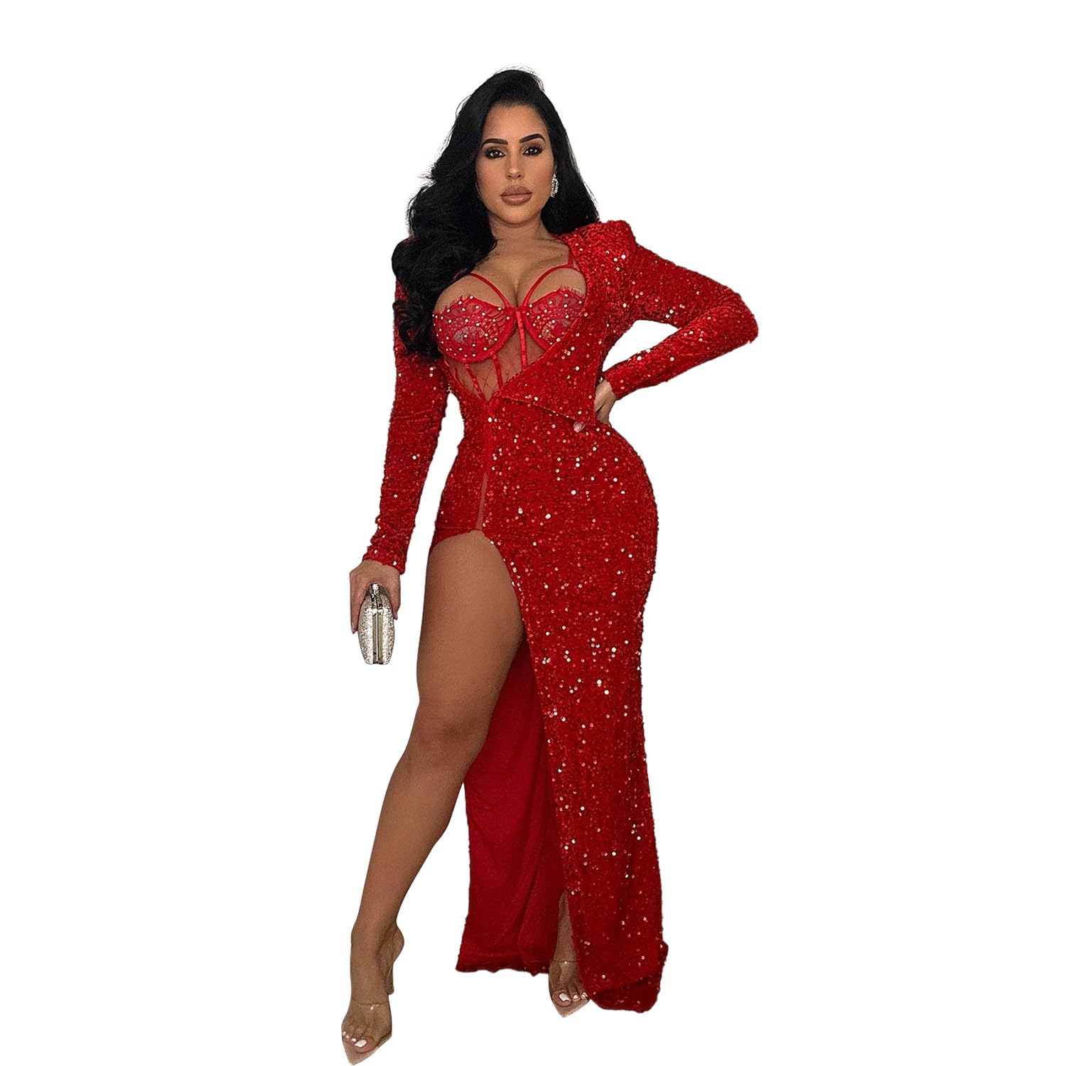 Sexy Rhinestone Bodycon Dress for Women - Sparkling Club & Party Night Out Dresses | Perfect for Evening Events, Nightclubs, and Special Occasions