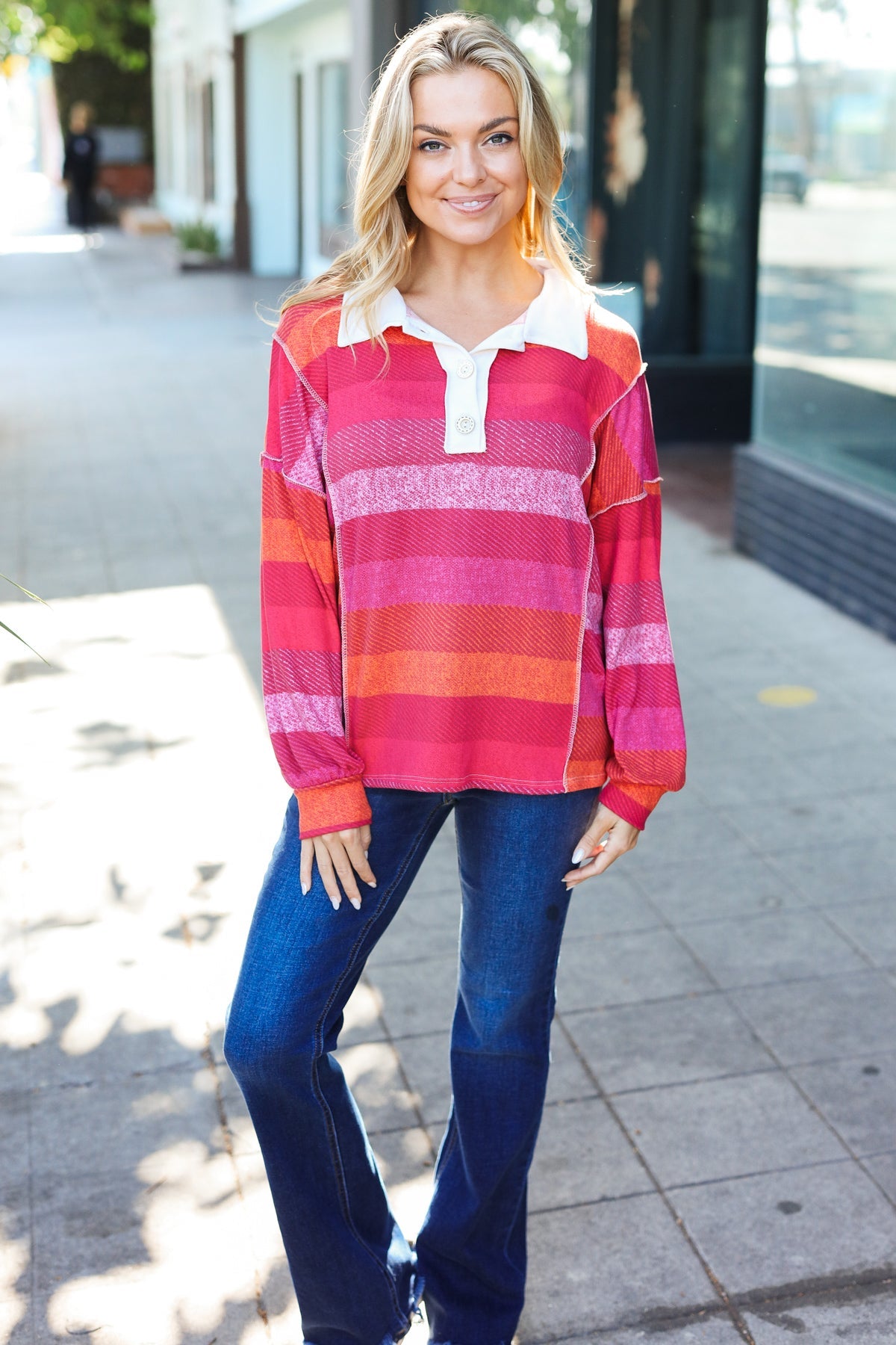 Bold Magenta Striped Button-Down Shirt with Placket Collar - Stylish Casual Wear for Work, Outings & Date Nights